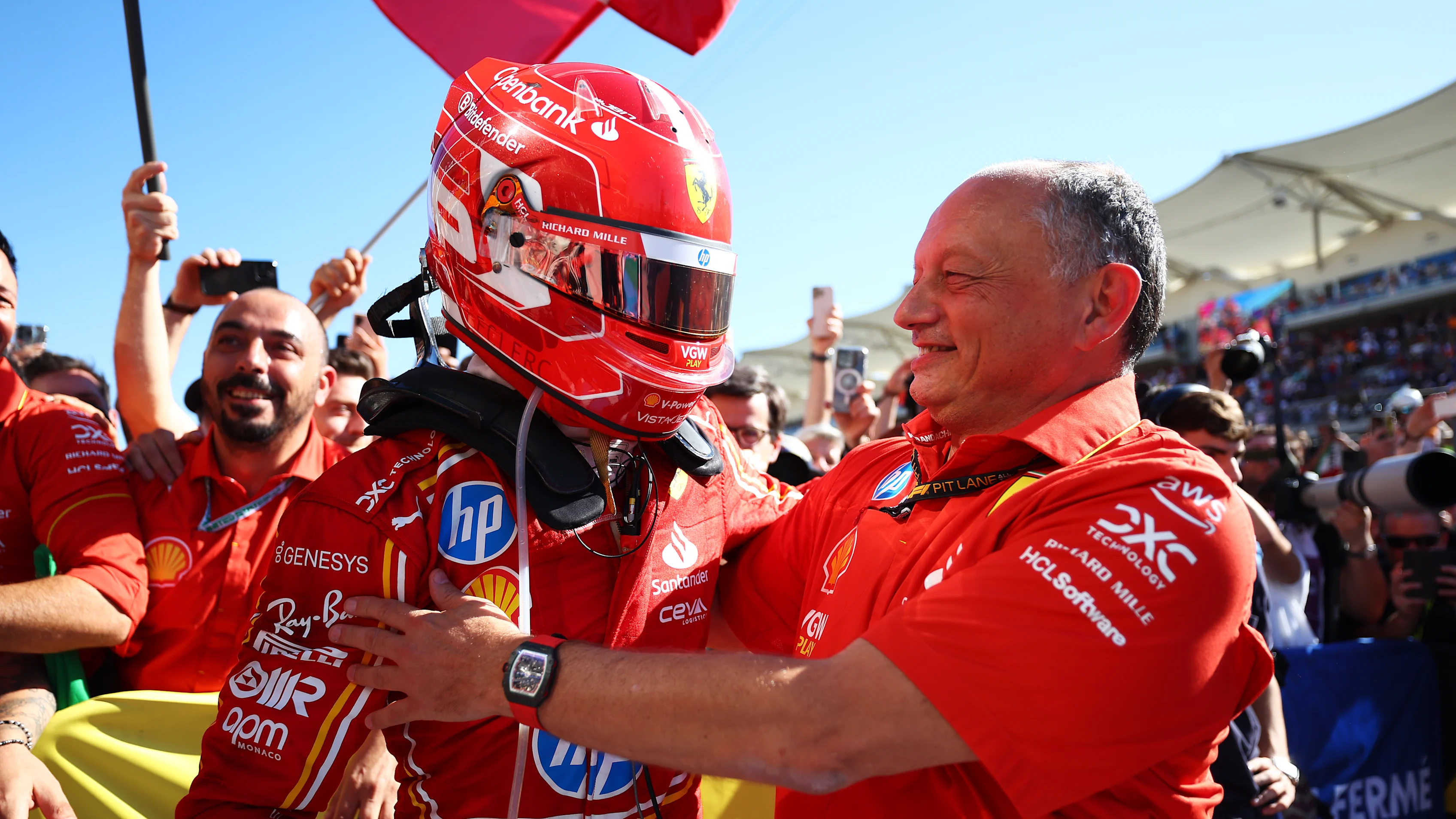 AUSTIN, TEXAS - OCTOBER 20: Race winner Charles Leclerc of Monaco and Ferrari celebrates with