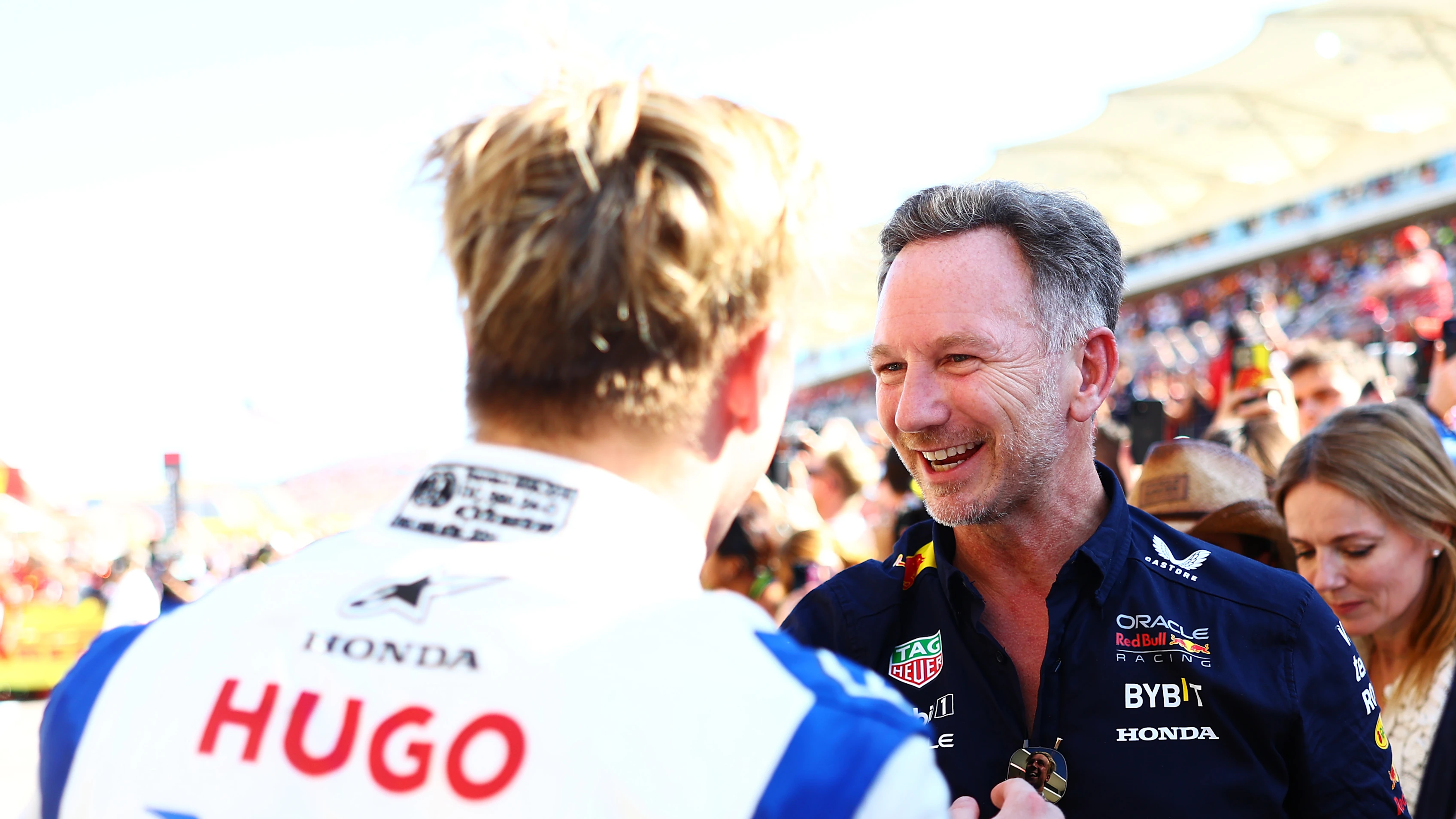 AUSTIN, TEXAS - OCTOBER 20: Oracle Red Bull Racing Team Principal Christian Horner speaks to Liam