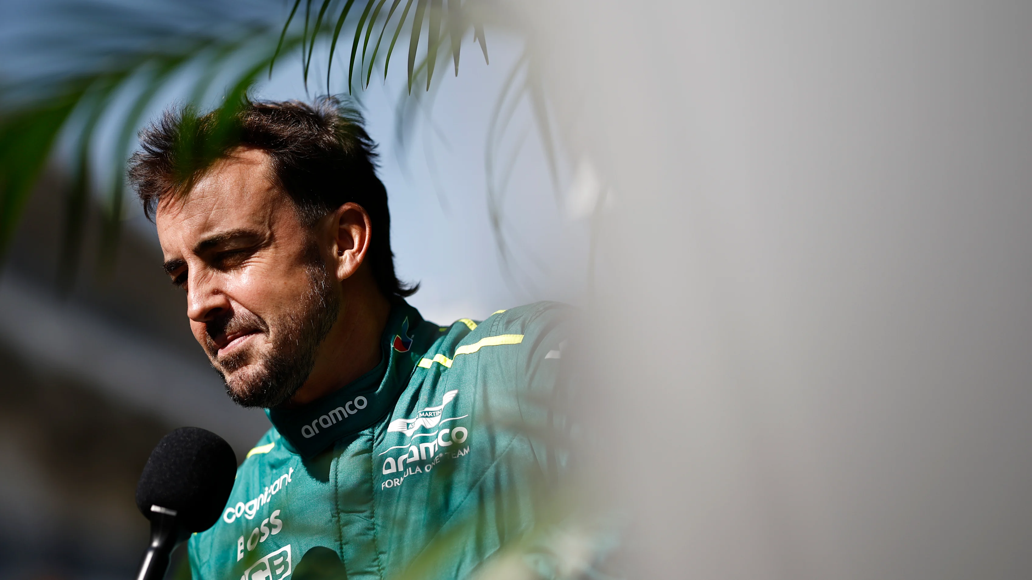 AUSTIN, TEXAS - OCTOBER 17: Fernando Alonso of Spain and Aston Martin F1 Team talks to the media in