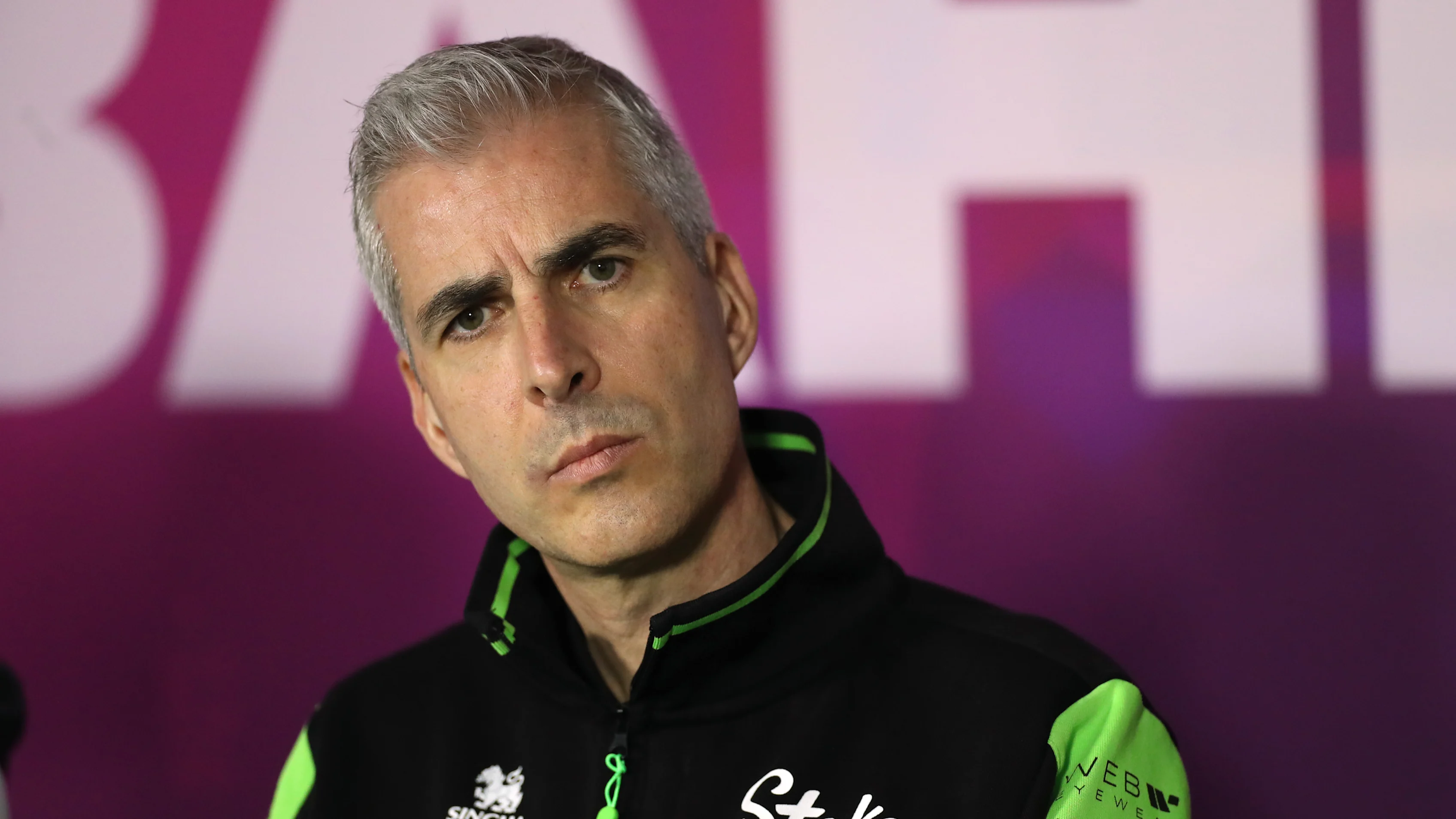 BAHRAIN, BAHRAIN - FEBRUARY 22: Alessandro Alunni Bravi, Team Representative of Stake F1 Team Kick