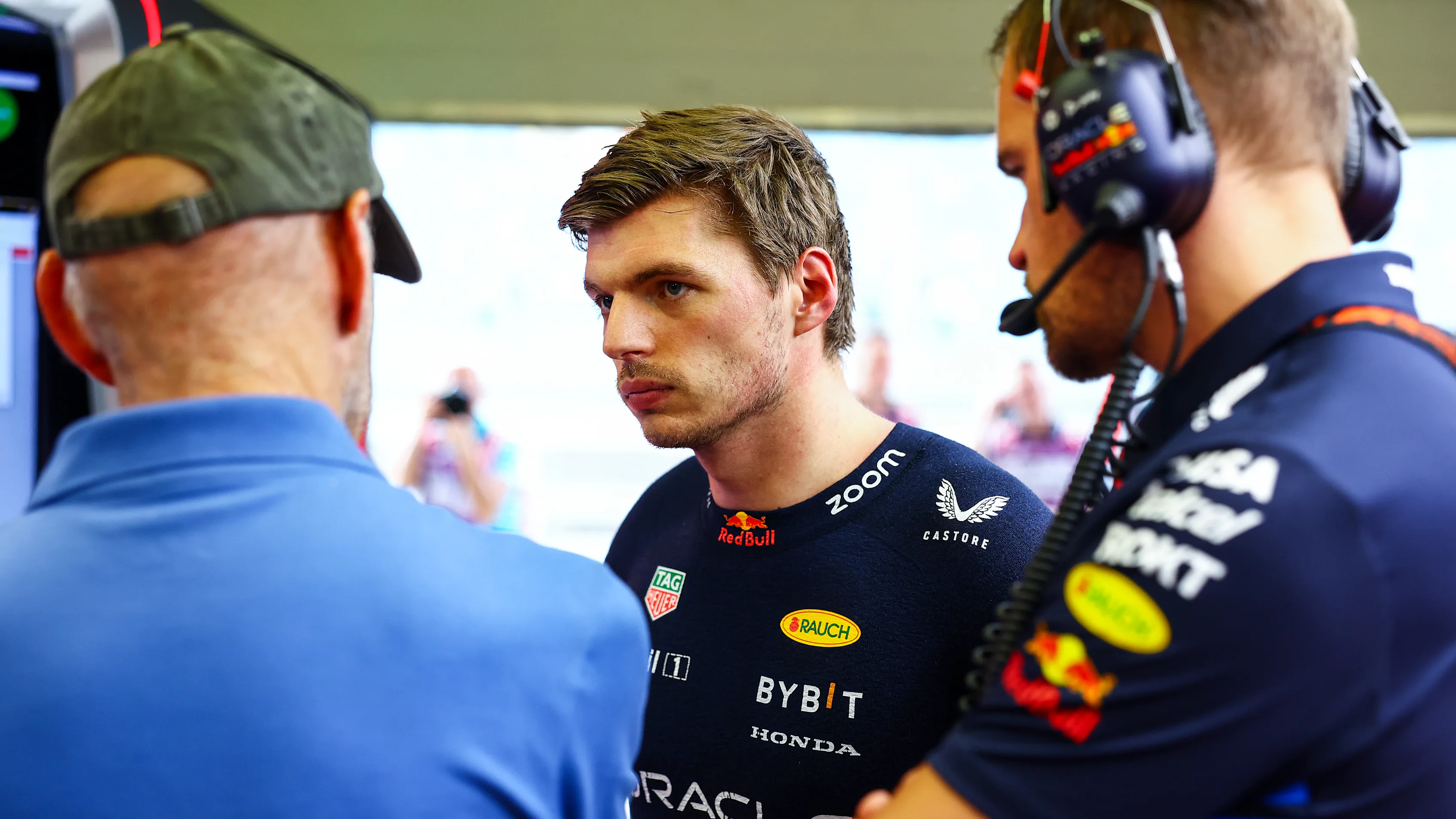 BAHRAIN, BAHRAIN - FEBRUARY 23: Max Verstappen of the Netherlands and Oracle Red Bull Racing talks