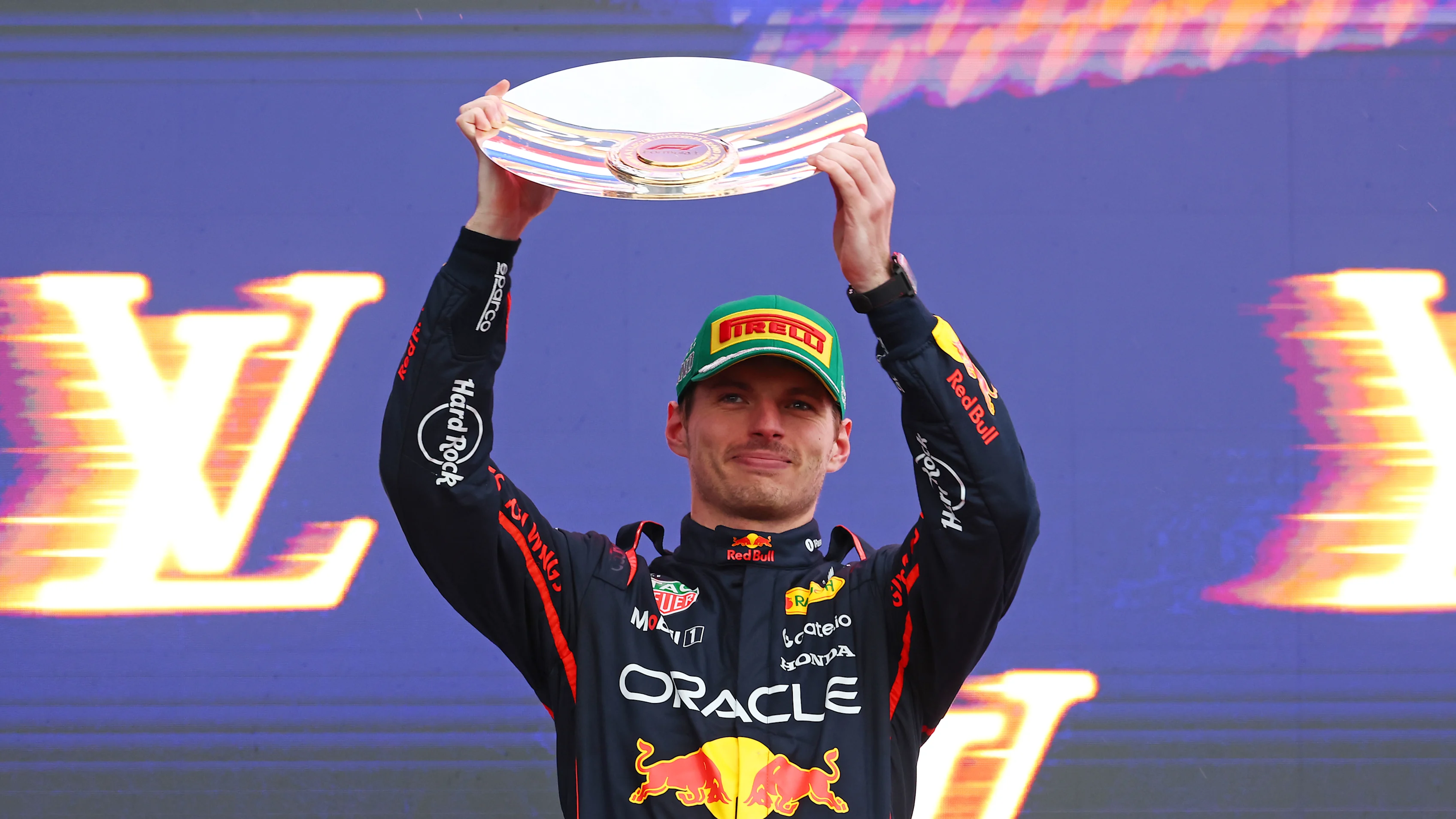 MELBOURNE, AUSTRALIA - MARCH 16: Second placed Max Verstappen of the Netherlands and Oracle Red