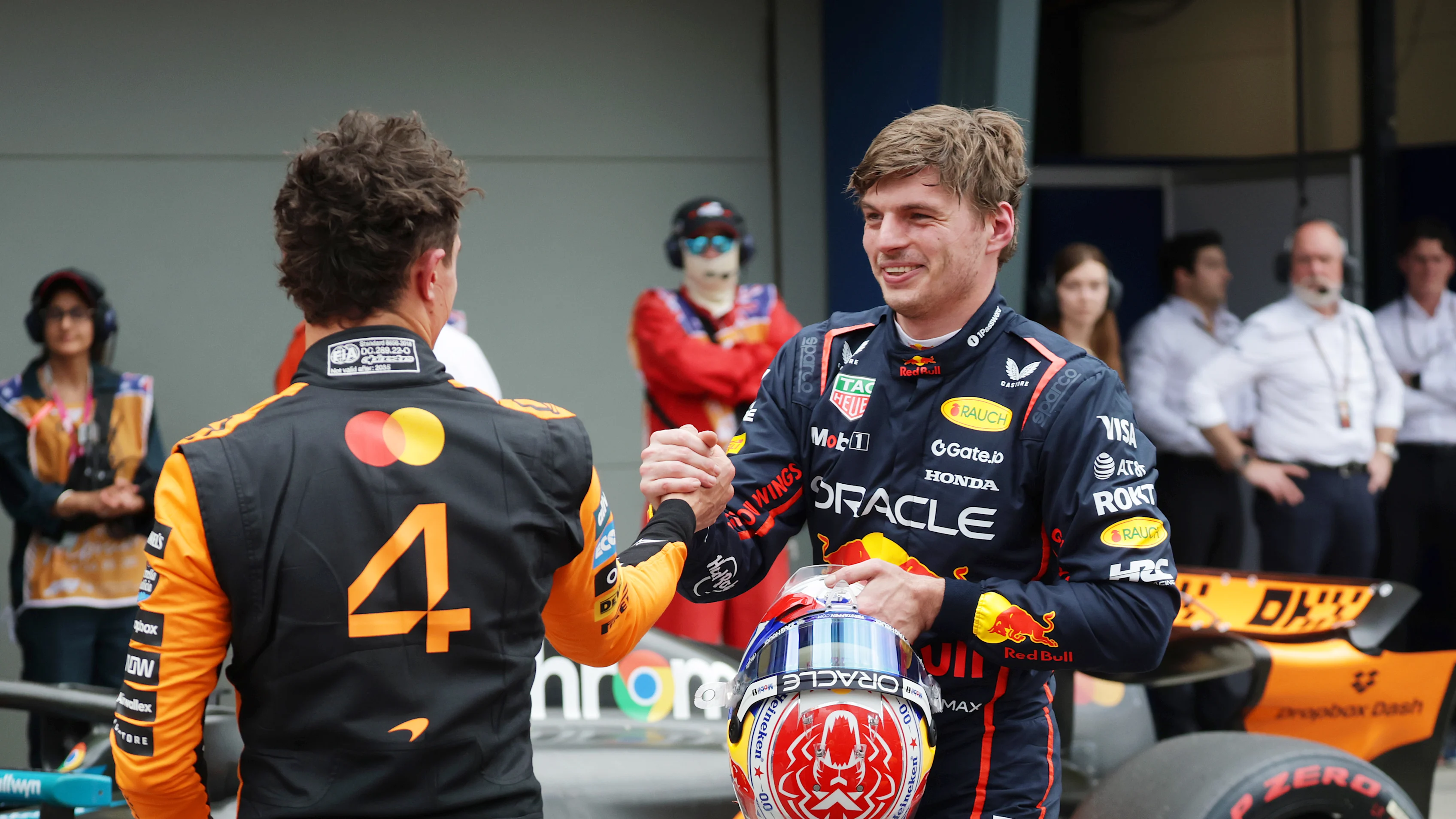 MELBOURNE, AUSTRALIA - MARCH 15: Pole position qualifier Lando Norris of Great Britain and McLaren