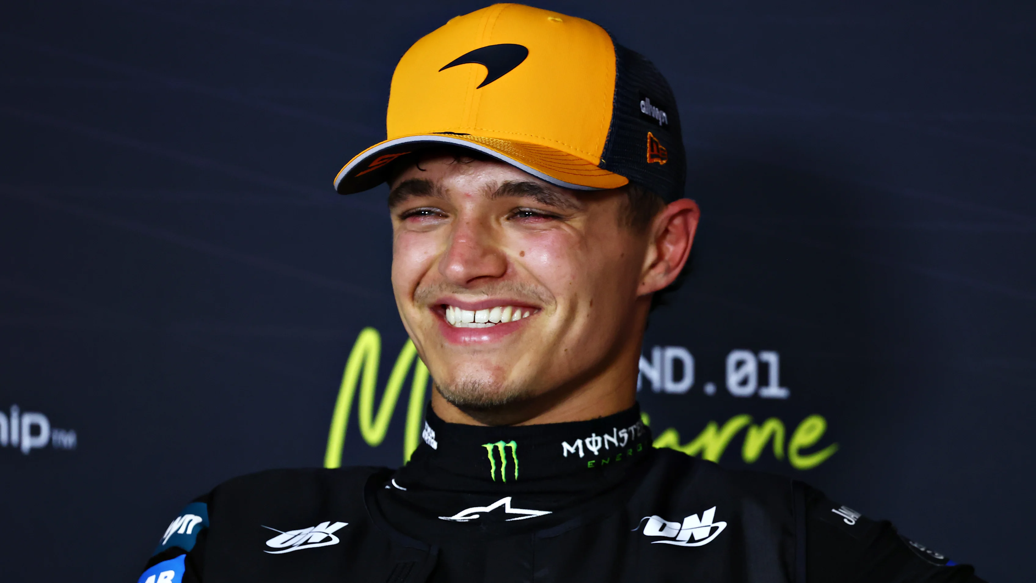 MELBOURNE, AUSTRALIA - MARCH 15: Pole position qualifier Lando Norris of Great Britain and McLaren