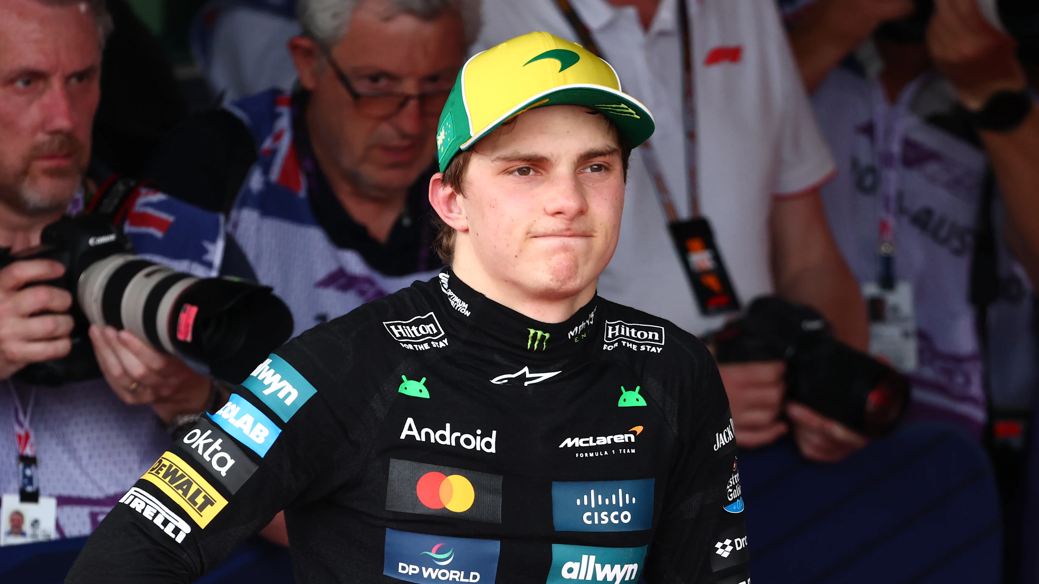 MELBOURNE, AUSTRALIA - MARCH 15: Second placed qualifier Oscar Piastri of Australia and McLaren