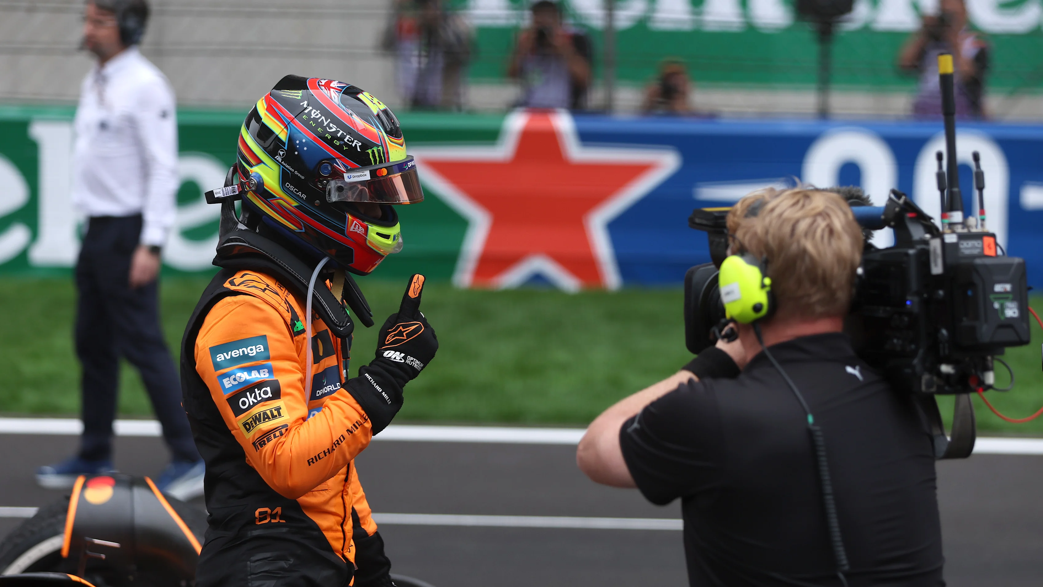 SHANGHAI, CHINA - MARCH 23: Race winner Oscar Piastri of Australia and McLaren celebrates in parc
