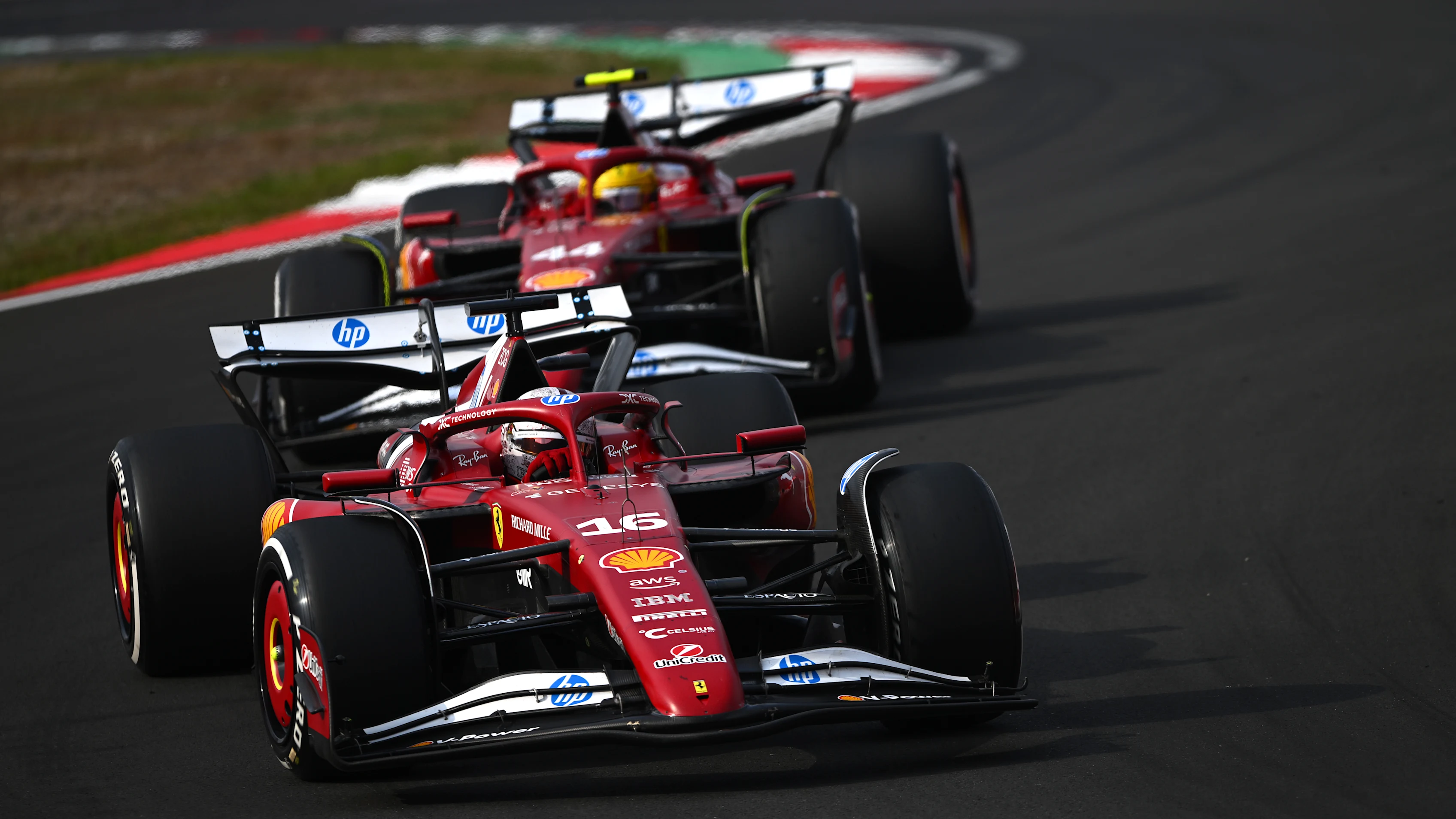 SHANGHAI, CHINA - MARCH 23: Charles Leclerc of Monaco driving the (16) Scuderia Ferrari SF-25 leads