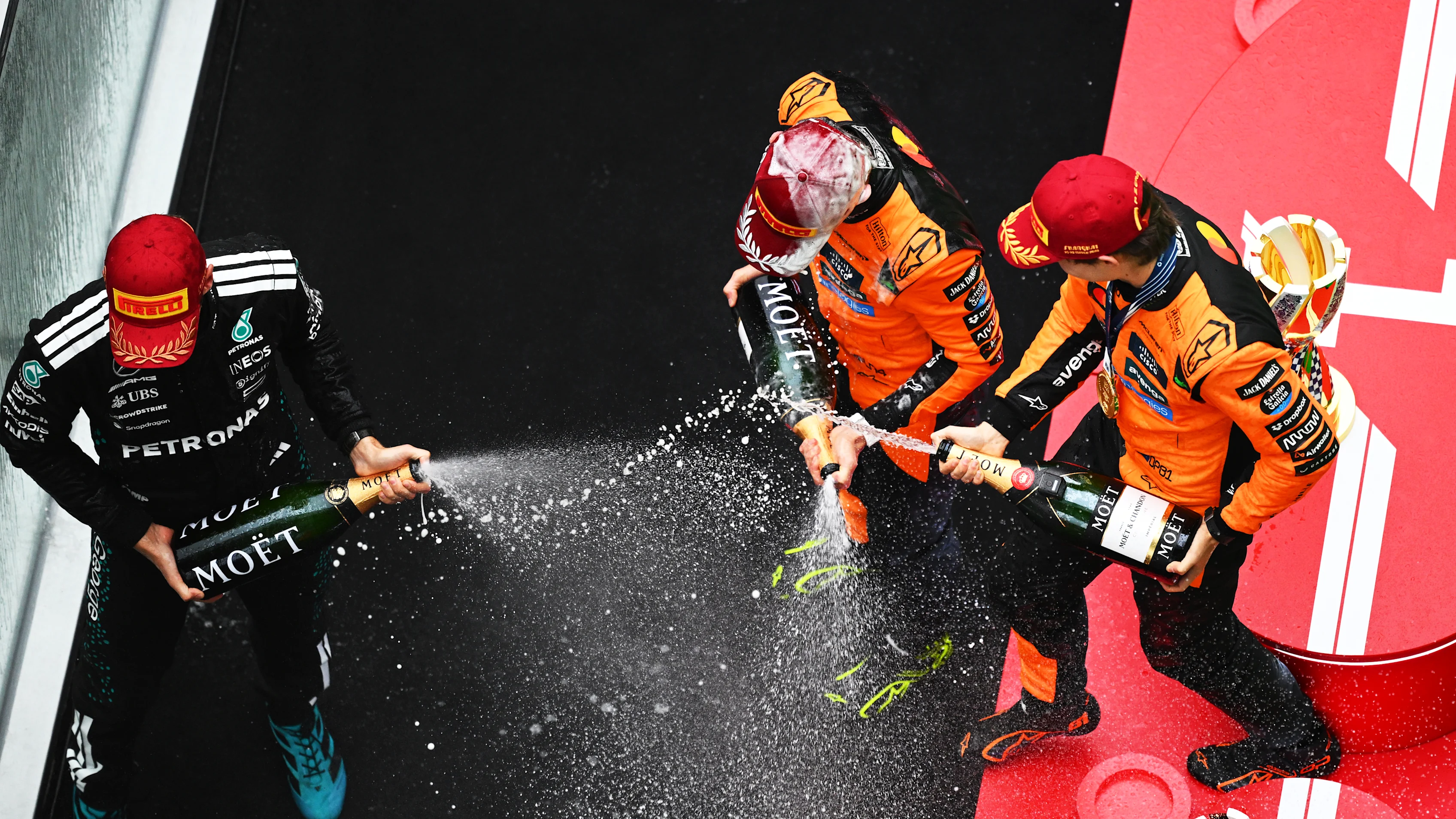 SHANGHAI, CHINA - MARCH 23: Third placed George Russell of Great Britain and Mercedes AMG Petronas