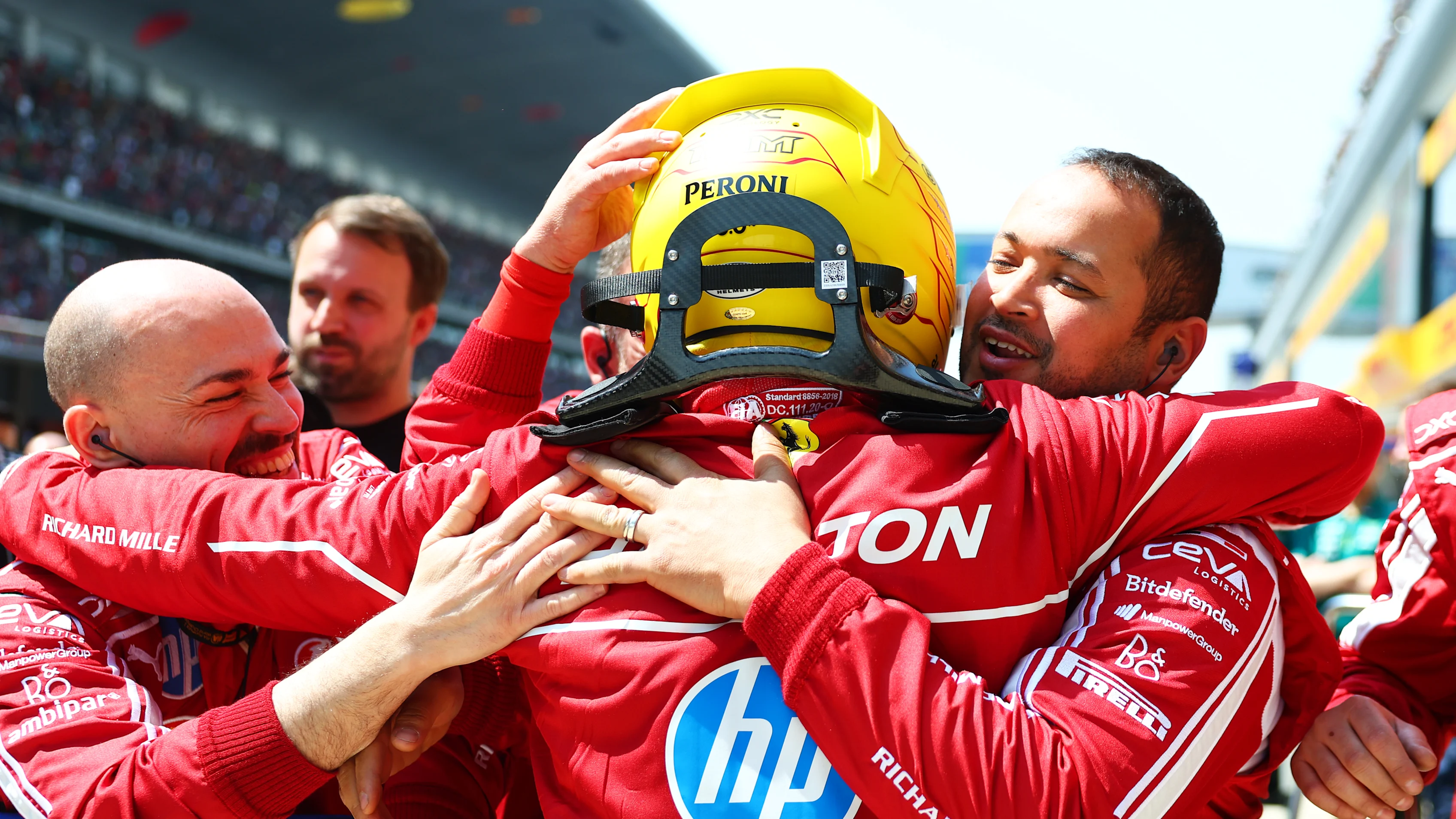 SHANGHAI, CHINA - MARCH 22: Sprint winner Lewis Hamilton of Great Britain and Scuderia Ferrari