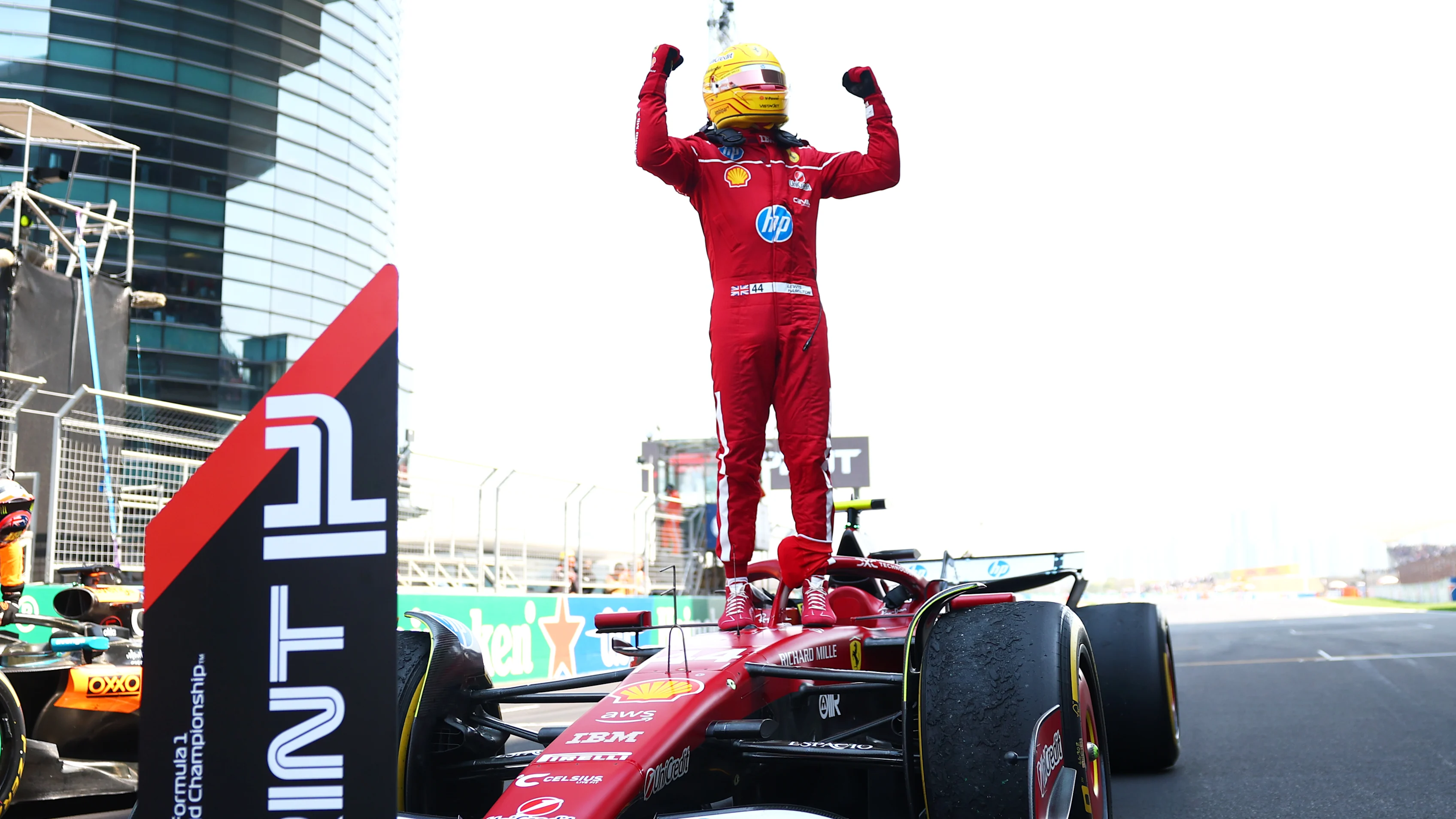 SHANGHAI, CHINA - MARCH 22: Sprint winner Lewis Hamilton of Great Britain and Scuderia Ferrari