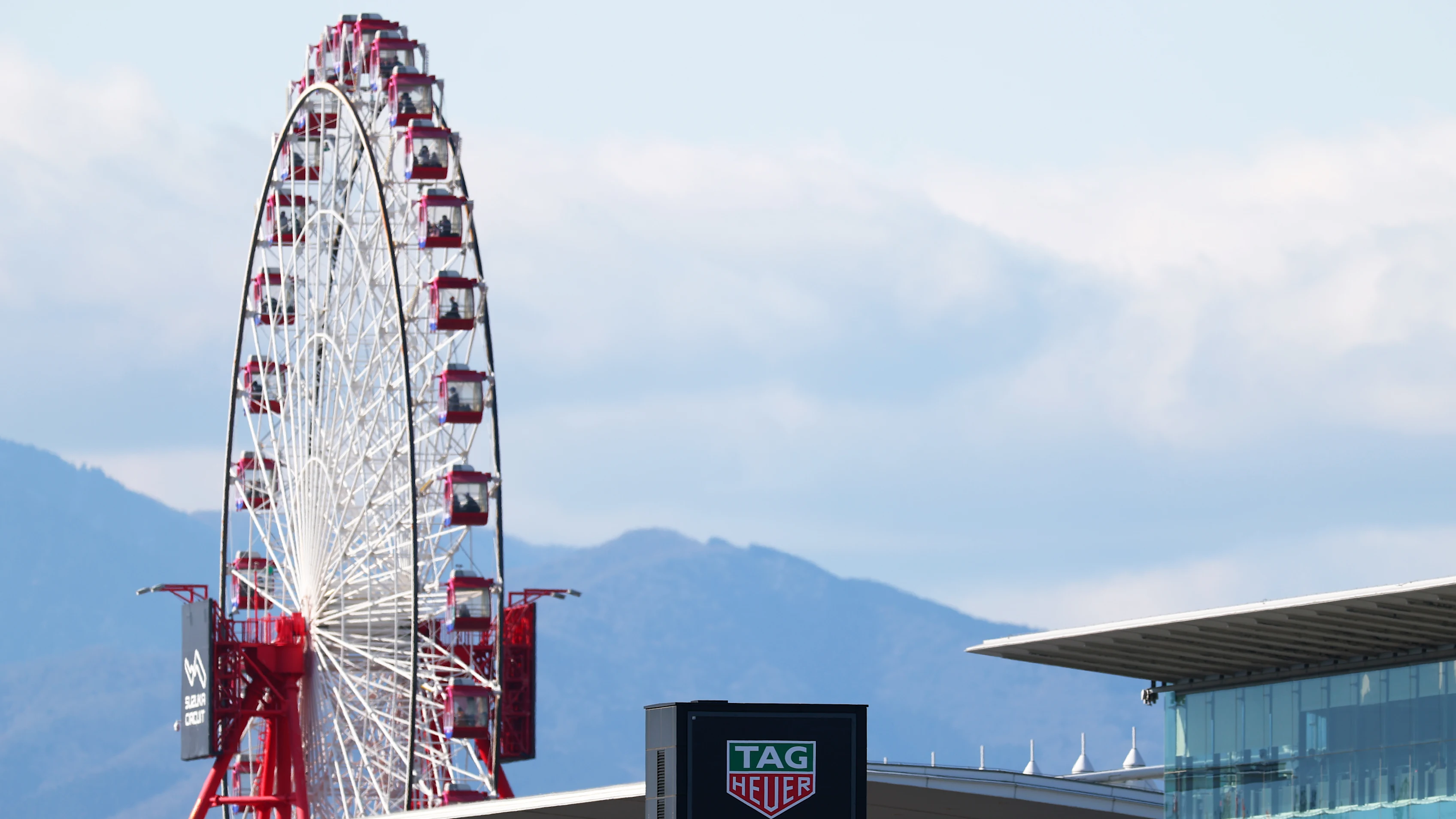 SUZUKA, JAPAN - APRIL 04: Ferris wheel and Tag Heuer branding during practice ahead of the F1 Grand