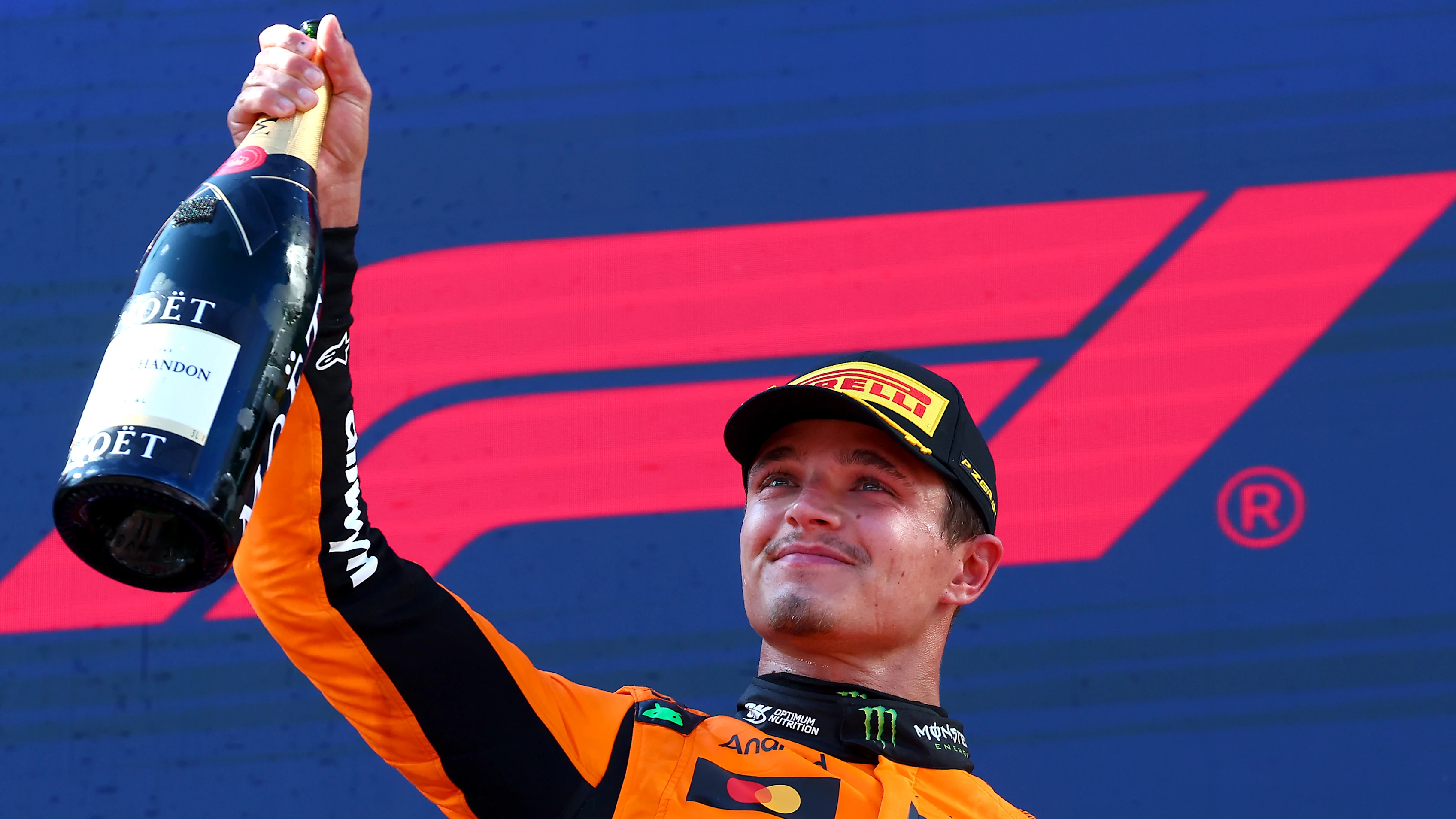SPIELBERG, AUSTRIA - JUNE 29: Race winner Lando Norris of Great Britain and McLaren on the podium
