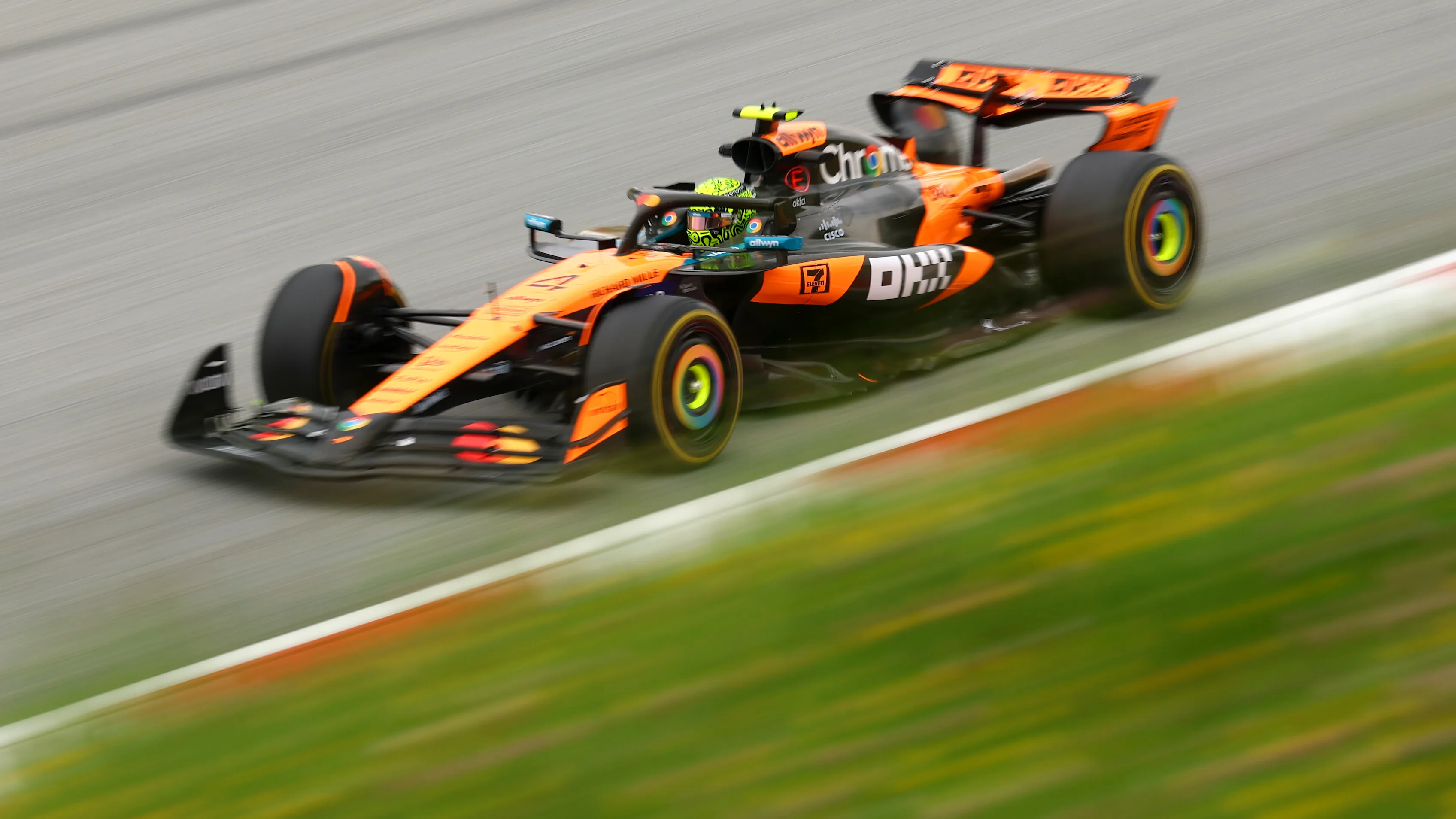 SPIELBERG, AUSTRIA - JUNE 27: Lando Norris of Great Britain driving the (4) McLaren MCL39 Mercedes on track during practice ahead of the F1 Grand Prix of Austria at Red Bull Ring on June 27, 2025 in Spielberg, Austria. (Photo by Clive Rose - Formula 1/Formula 1 via Getty Images)