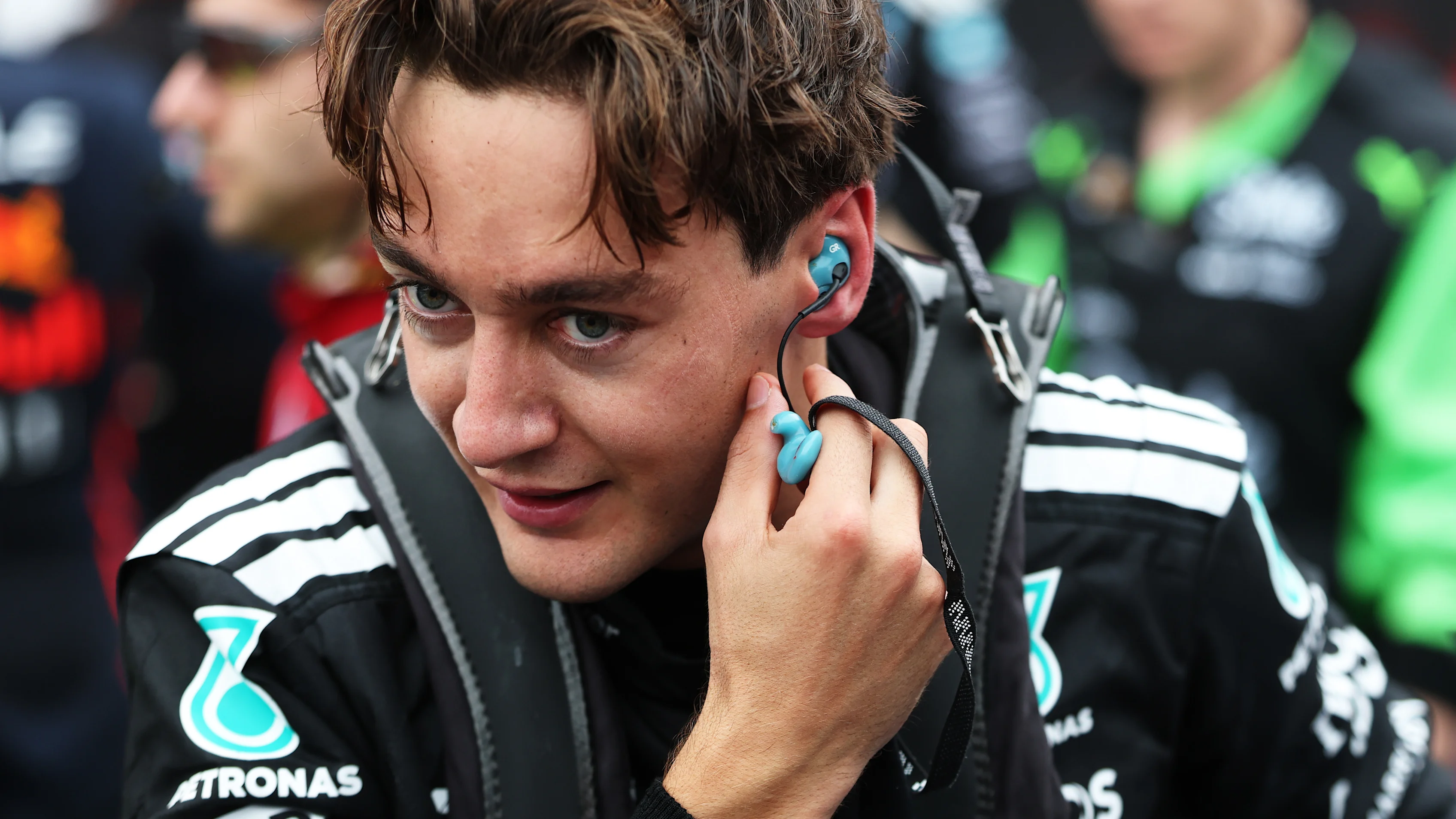 BAKU, AZERBAIJAN - SEPTEMBER 21: Second placed George Russell of Great Britain and Mercedes AMG