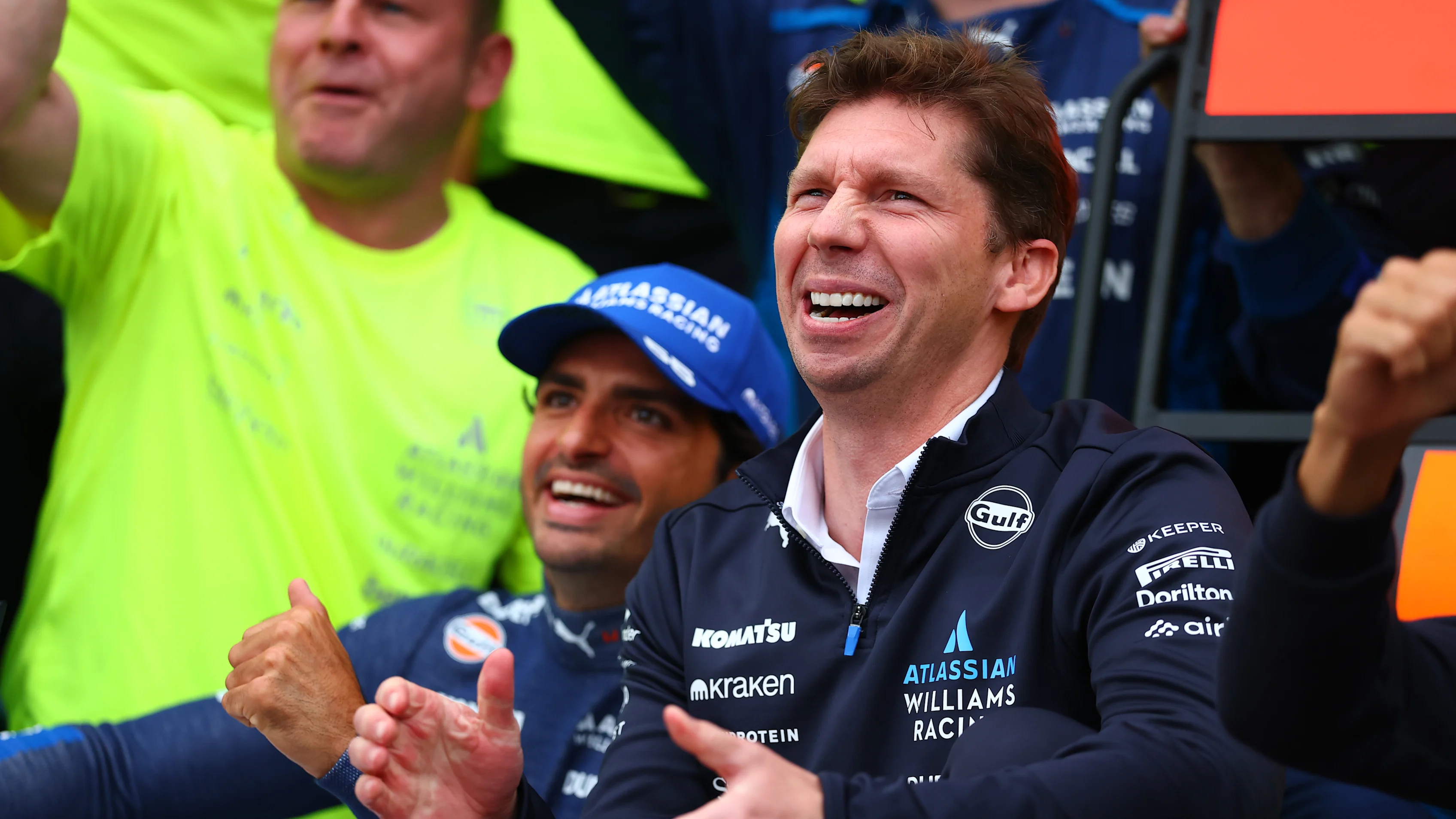BAKU, AZERBAIJAN - SEPTEMBER 21: Third placed Carlos Sainz of Spain and Williams James Vowles, Team