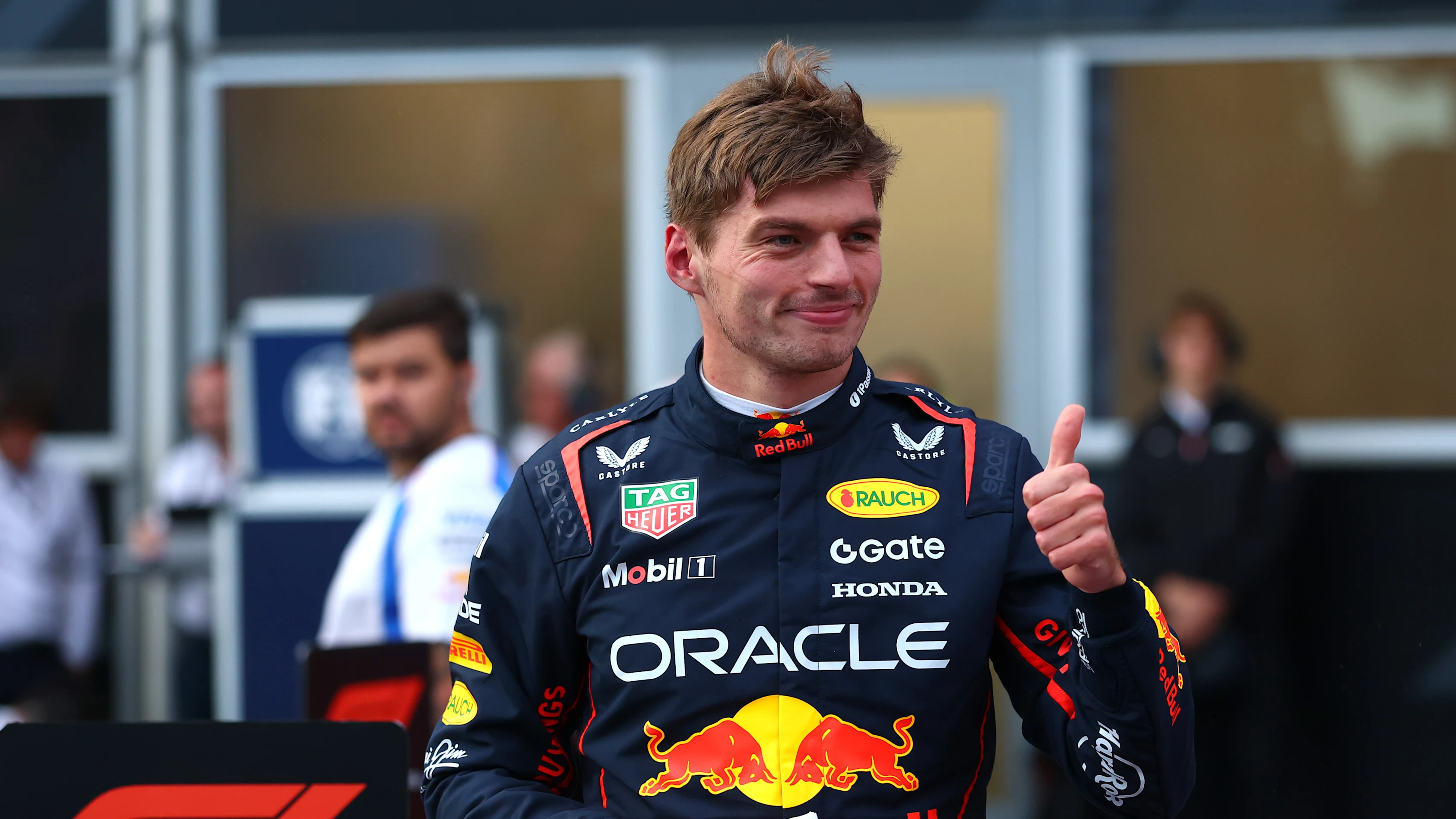 BAKU, AZERBAIJAN - SEPTEMBER 20: Pole position qualifier Max Verstappen of the Netherlands and