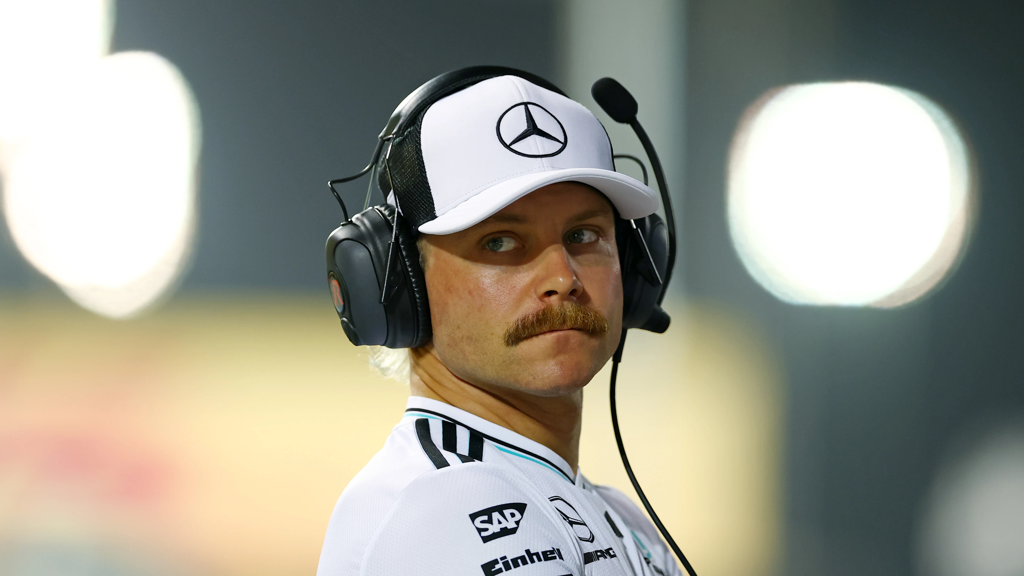 BAHRAIN, BAHRAIN - APRIL 13: Valtteri Bottas of Finland and Mercedes AMG Petronas F1 Team looks on