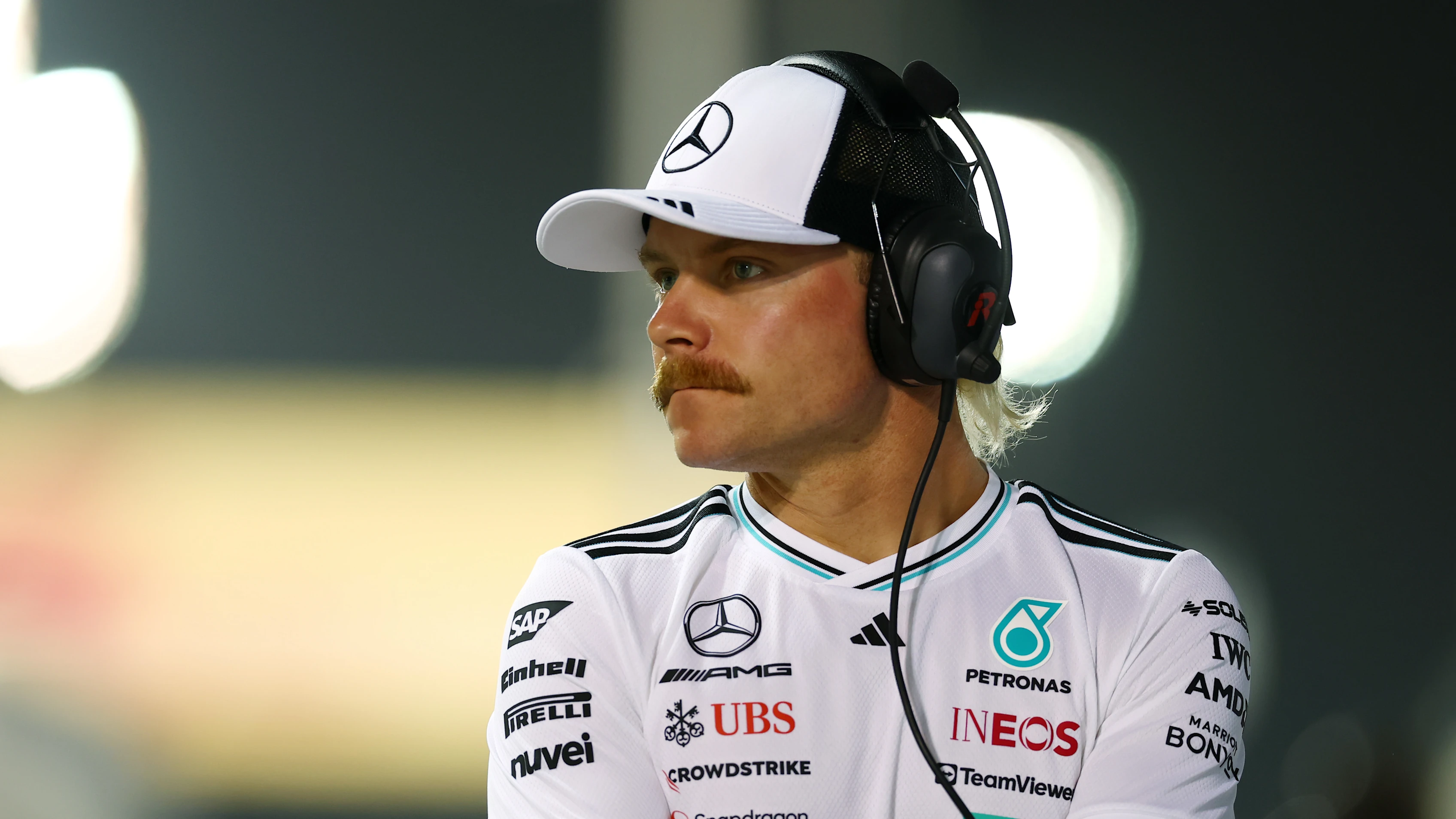 BAHRAIN, BAHRAIN - APRIL 13: Valtteri Bottas of Finland and Mercedes AMG Petronas F1 Team looks on