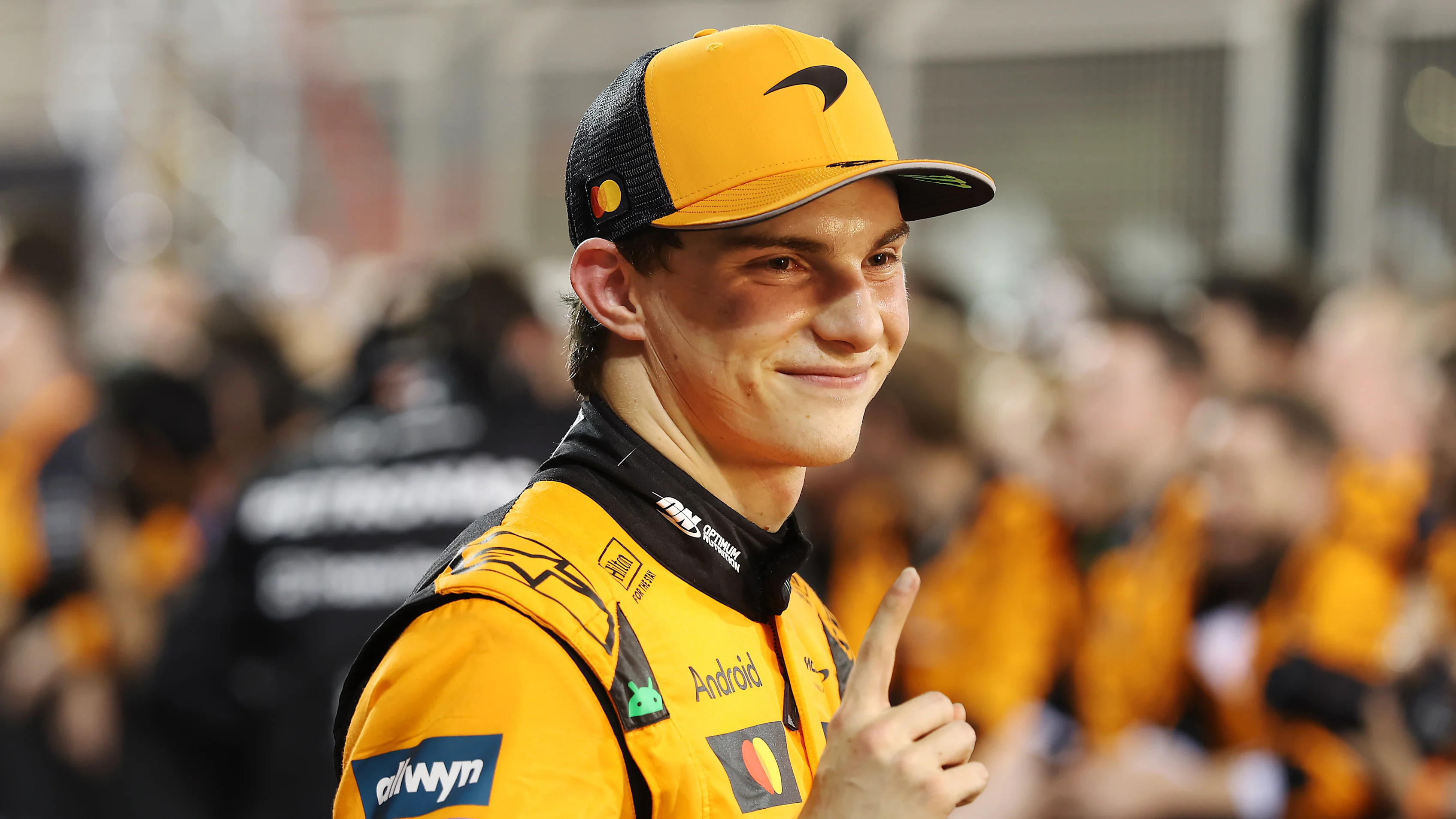 BAHRAIN, BAHRAIN - APRIL 13: Race winner Oscar Piastri of Australia and McLaren celebrates in parc