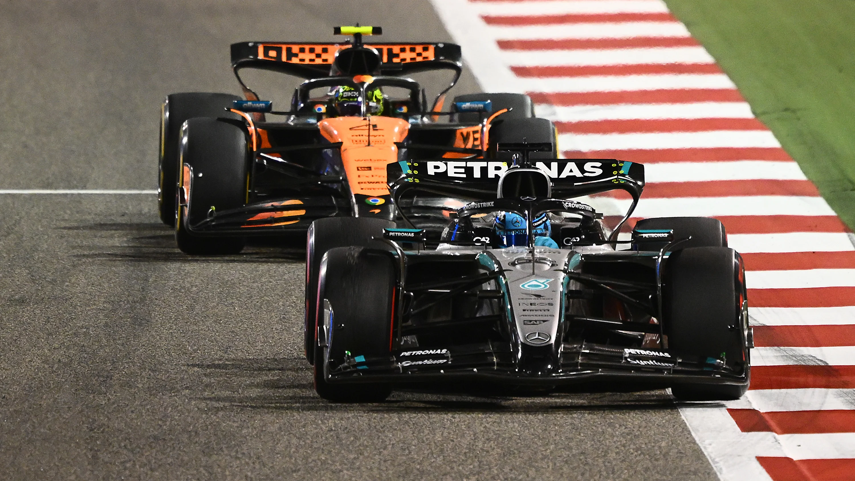 BAHRAIN, BAHRAIN - APRIL 13: George Russell of Great Britain driving the (63) Mercedes AMG Petronas