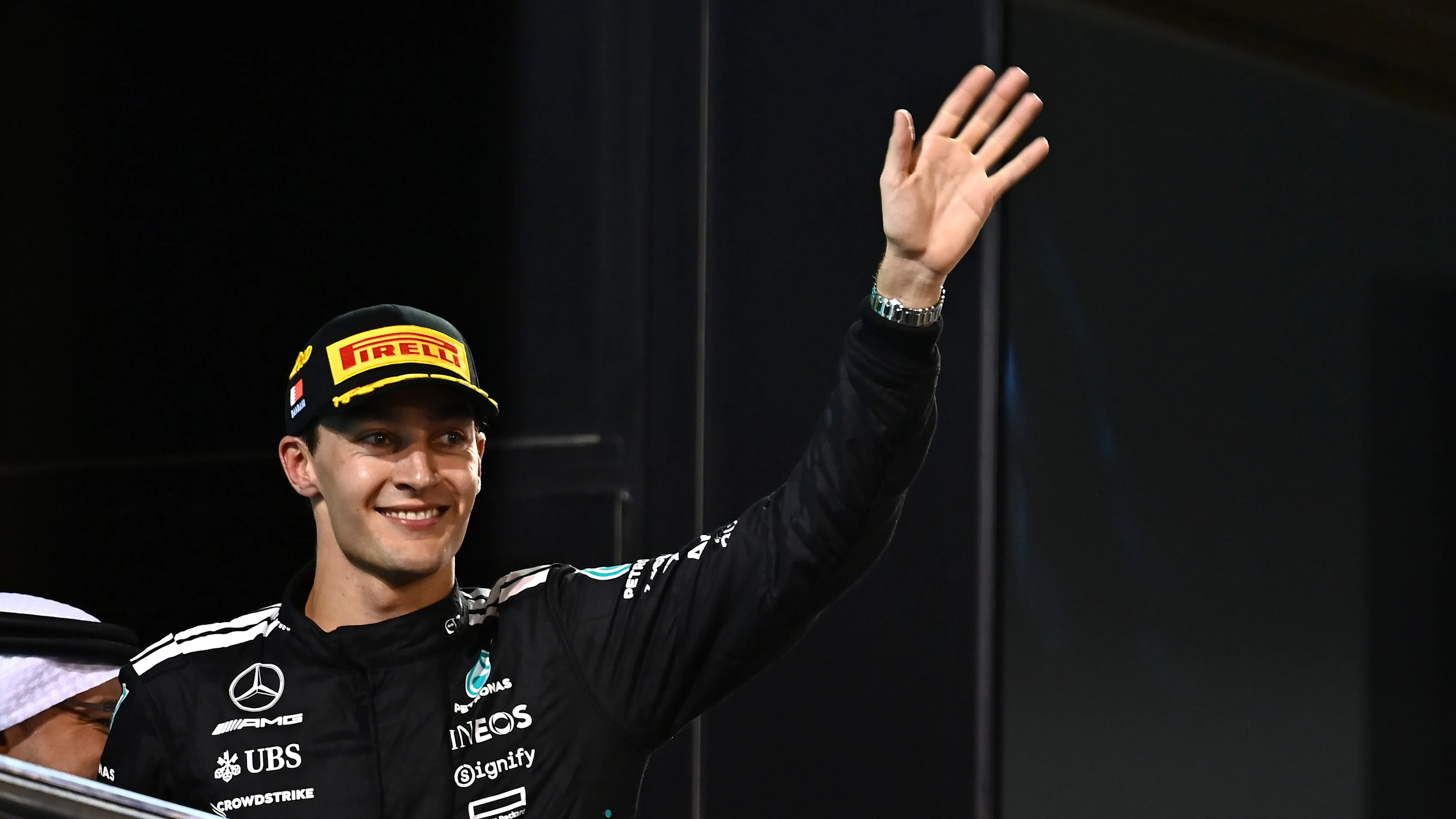 BAHRAIN, BAHRAIN - APRIL 13: Second placed George Russell of Great Britain and Mercedes AMG