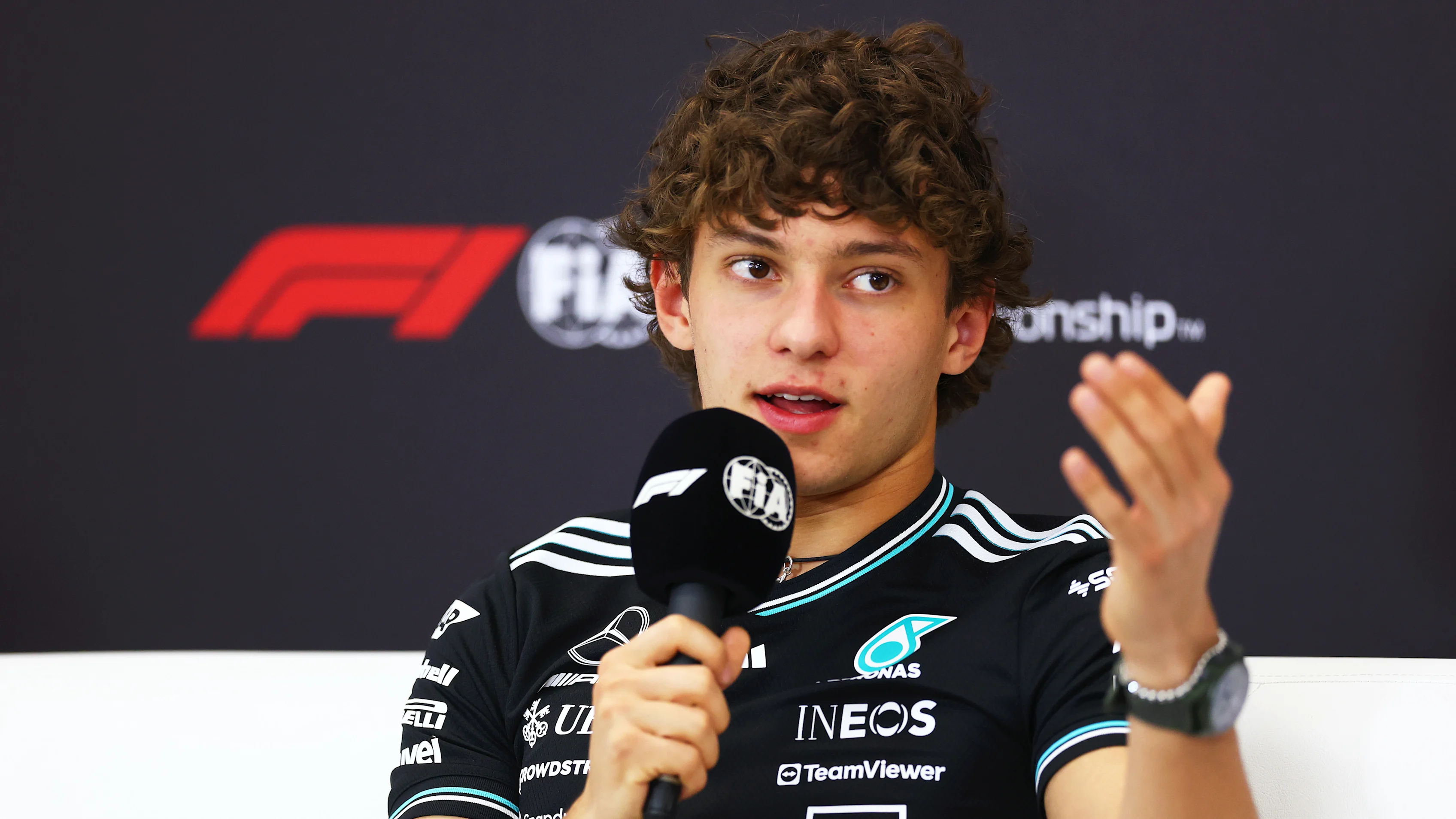 BAHRAIN, BAHRAIN - APRIL 10: Andrea Kimi Antonelli of Italy and Mercedes AMG Petronas F1 Team