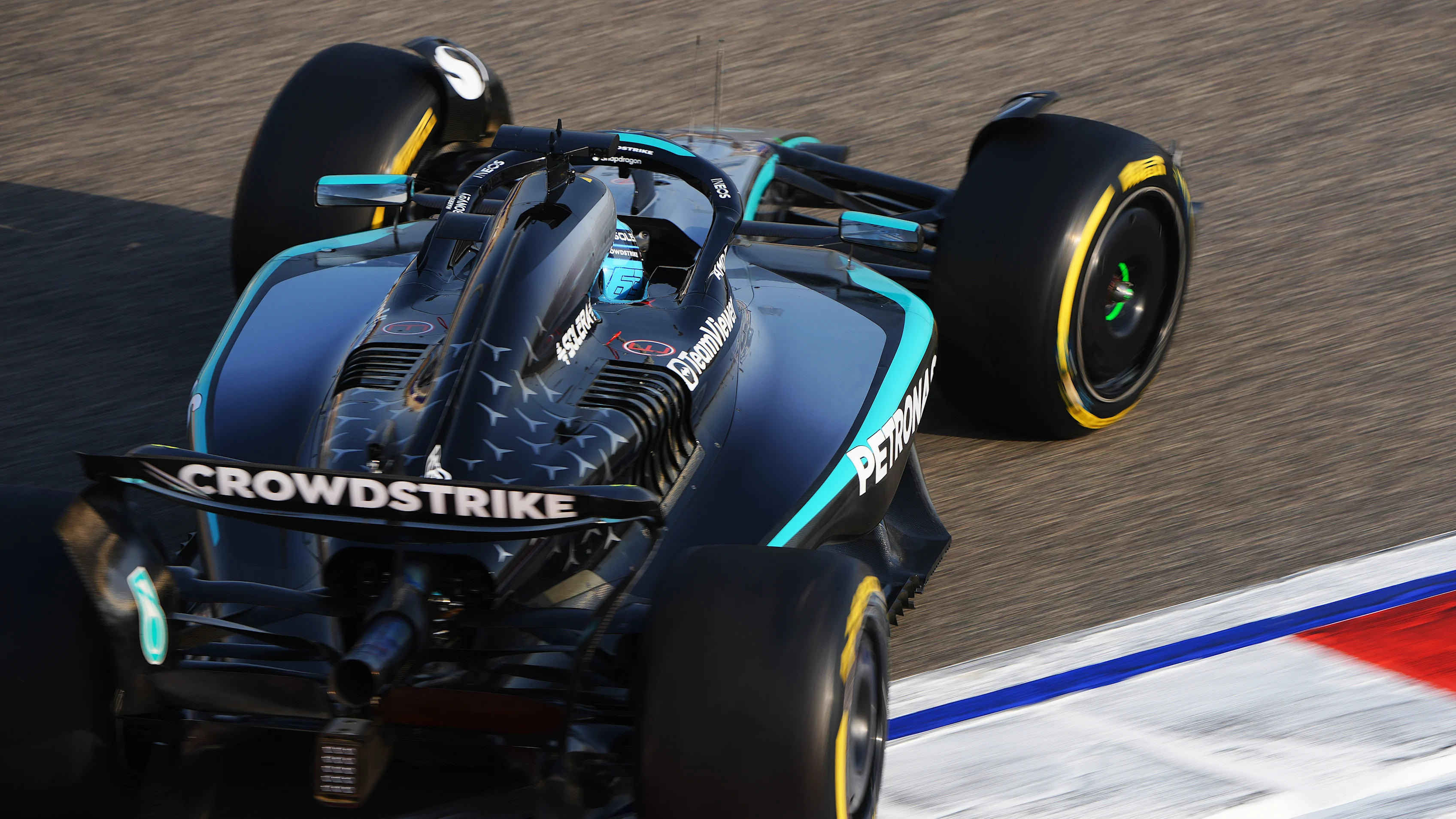 BAHRAIN, BAHRAIN - APRIL 12: George Russell of Great Britain driving the (63) Mercedes AMG Petronas