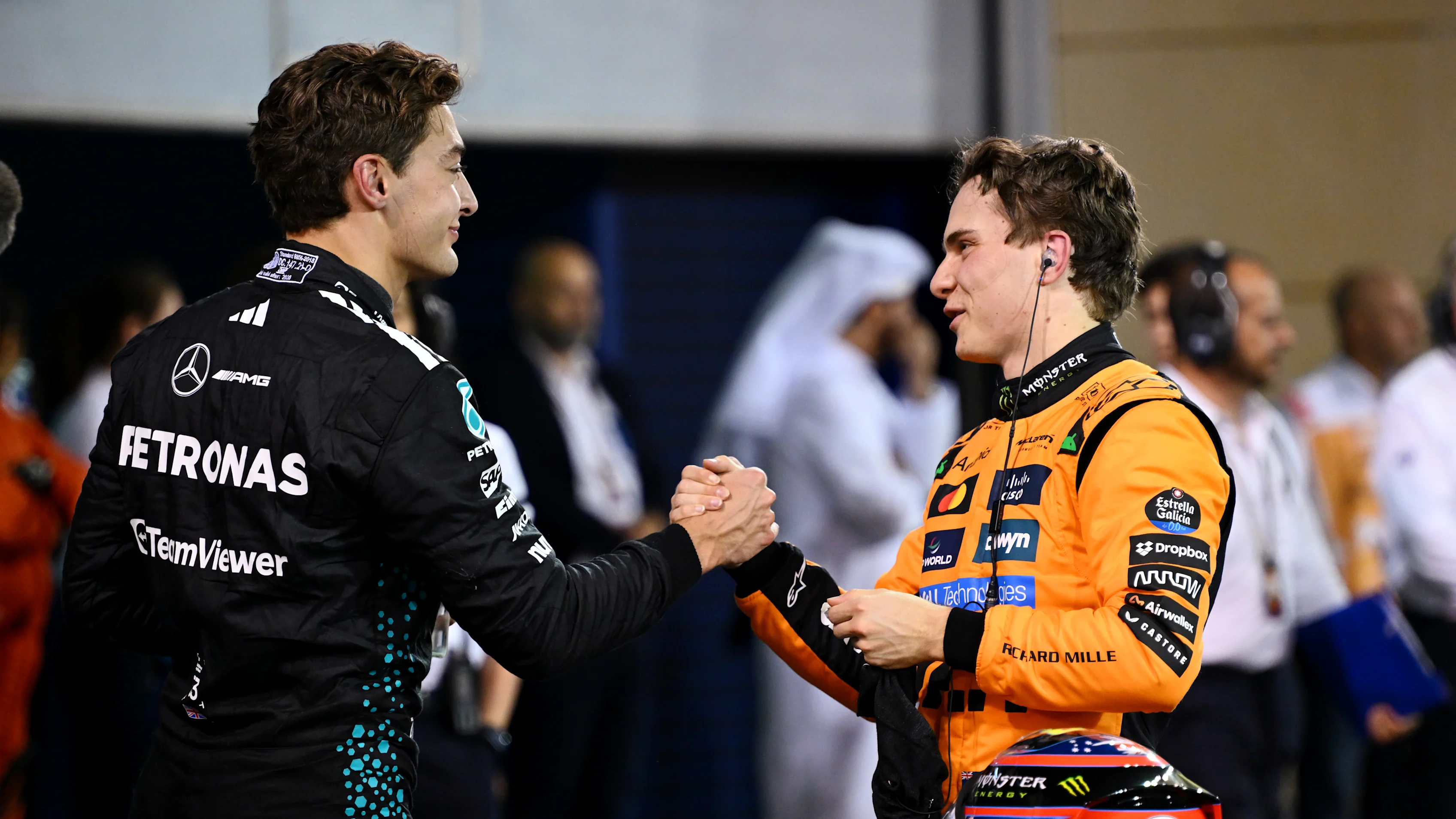 BAHRAIN, BAHRAIN - APRIL 12: Pole position qualifier Oscar Piastri of Australia and McLaren Second