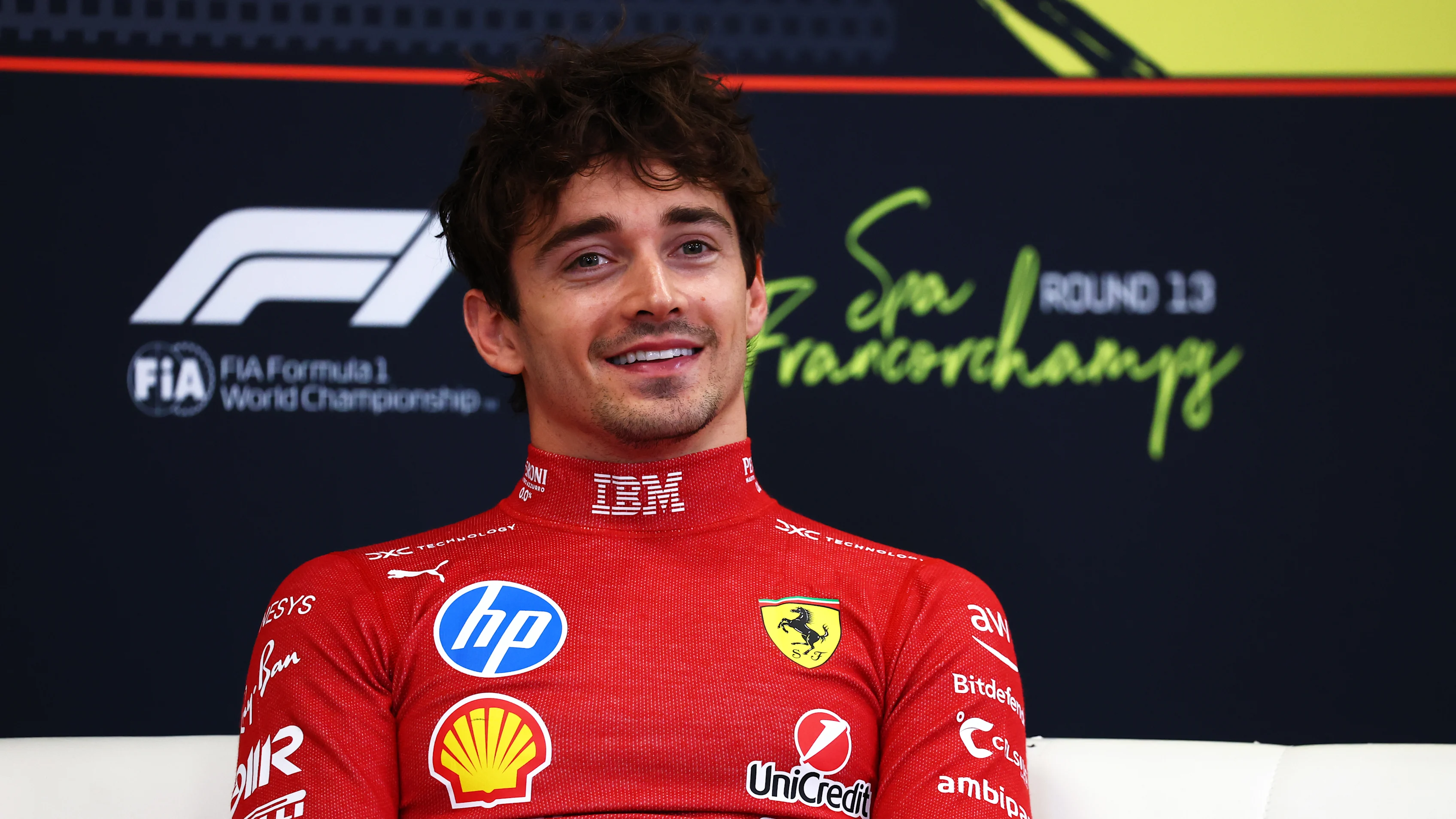 SPA, BELGIUM - JULY 27: Third placed Charles Leclerc of Monaco and Scuderia Ferrari in the Drivers