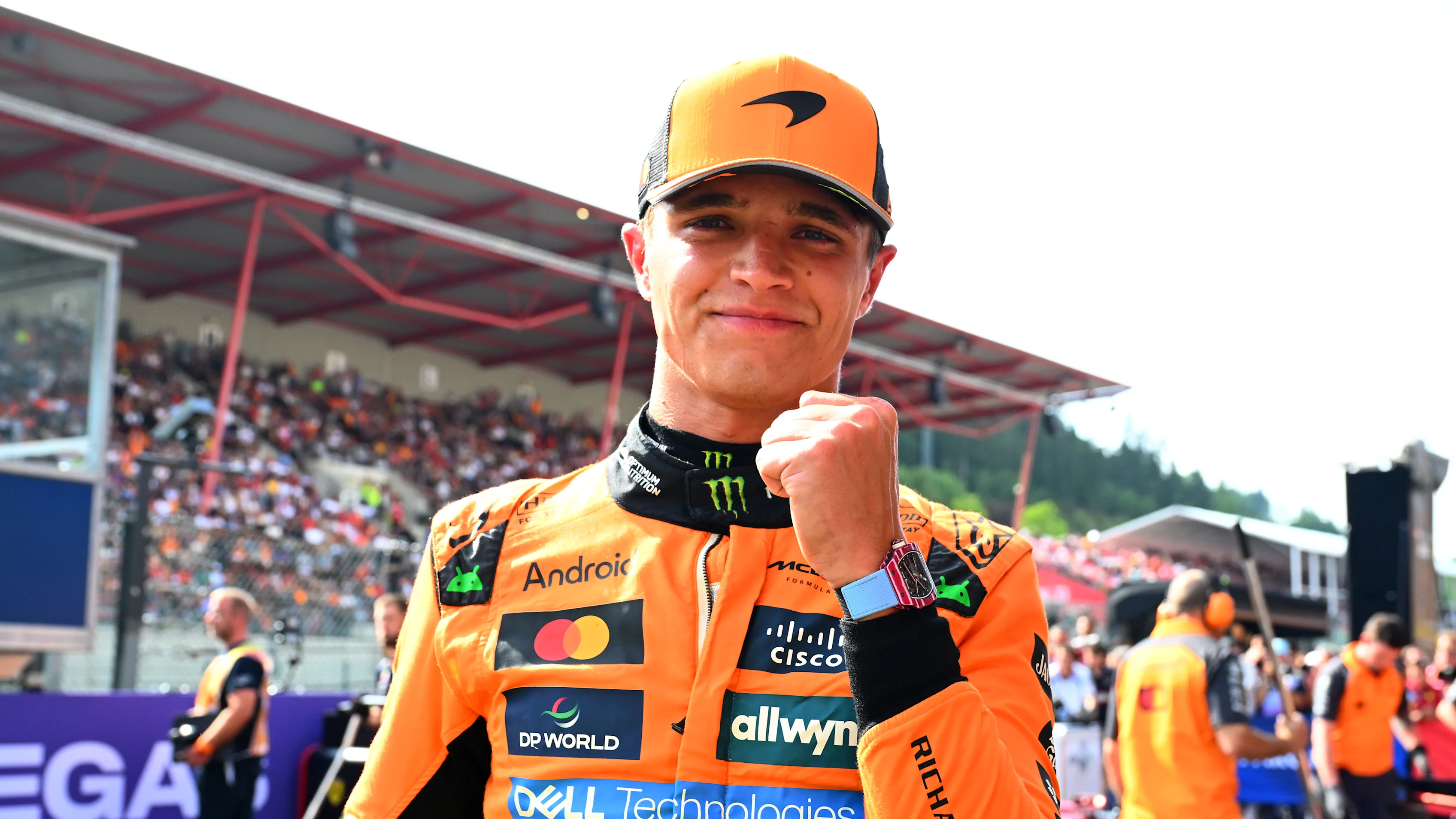 SPA, BELGIUM - JULY 26: Pole position qualifier Lando Norris of Great Britain and McLaren