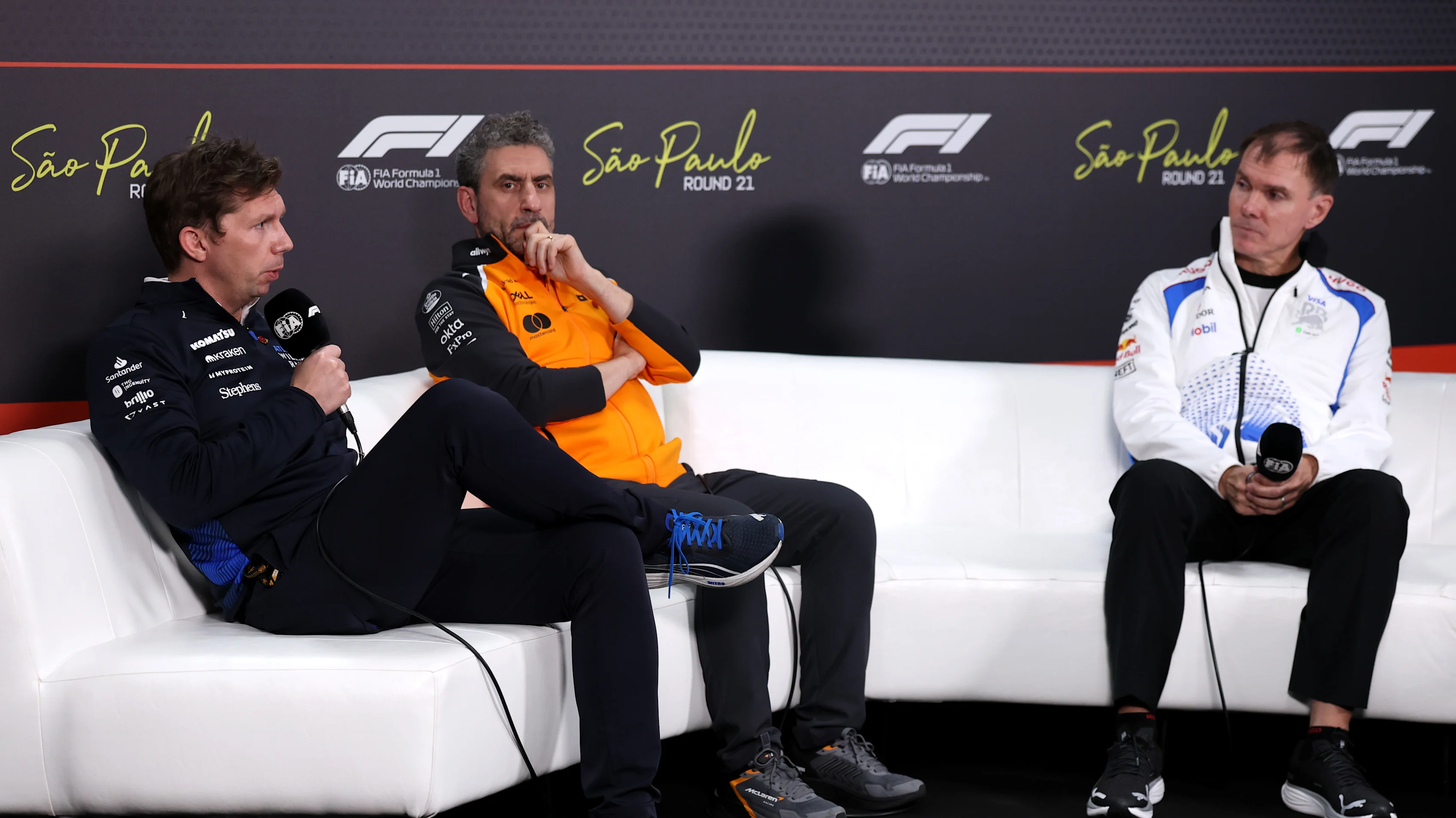 SAO PAULO, BRAZIL - NOVEMBER 07: James Vowles, Team Principal of Williams Andrea Stella, Team