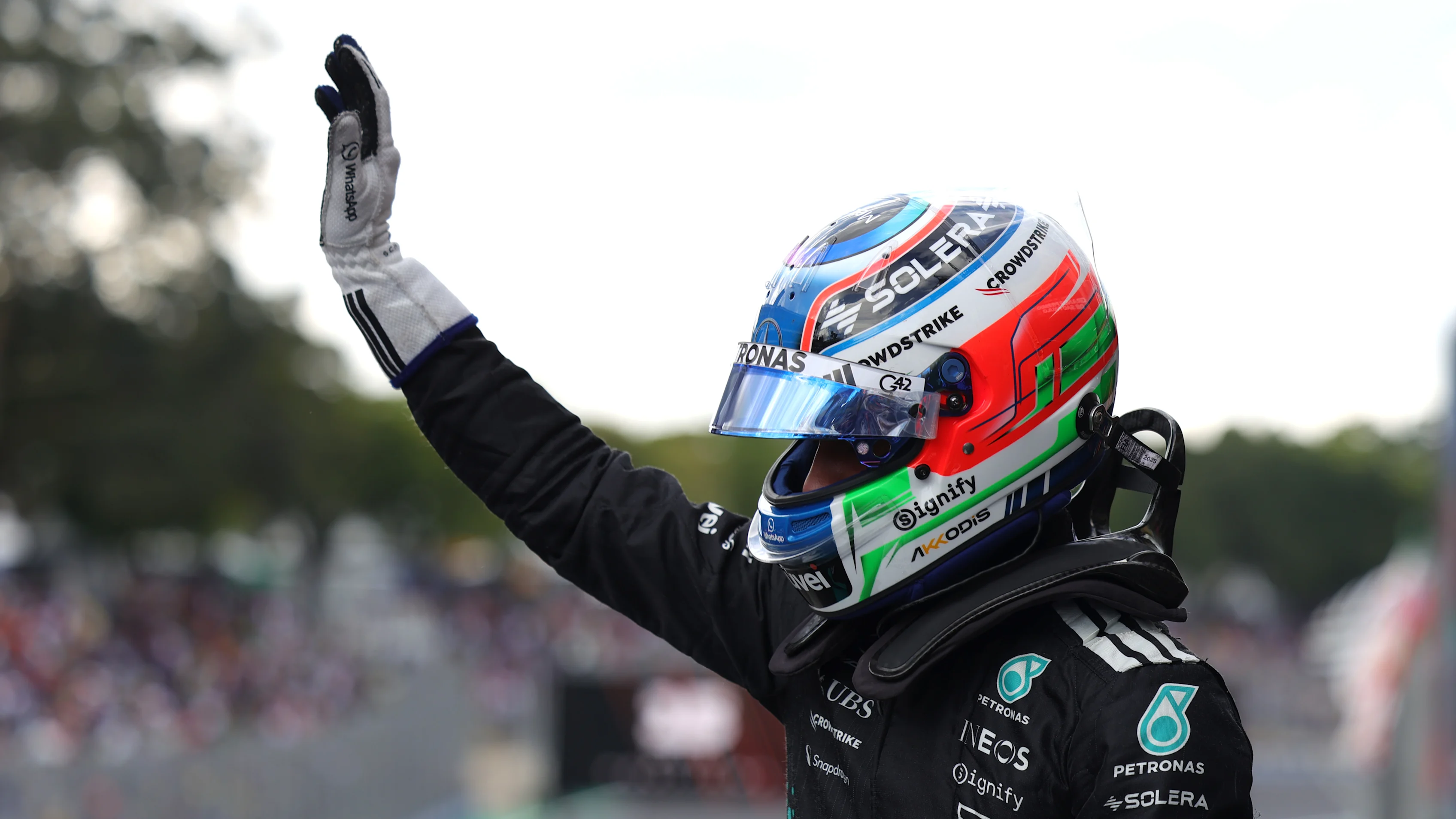 SAO PAULO, BRAZIL - NOVEMBER 08: Second placed qualifier Andrea Kimi Antonelli of Italy and Mercedes AMG Petronas F1 Team is interviewed during qualifying ahead of the F1 Grand Prix of Brazil at Autodromo Jose Carlos Pace on November 08, 2025 in Sao Paulo, Brazil. (Photo by Anni Graf - Formula 1/Formula 1 via Getty Images)