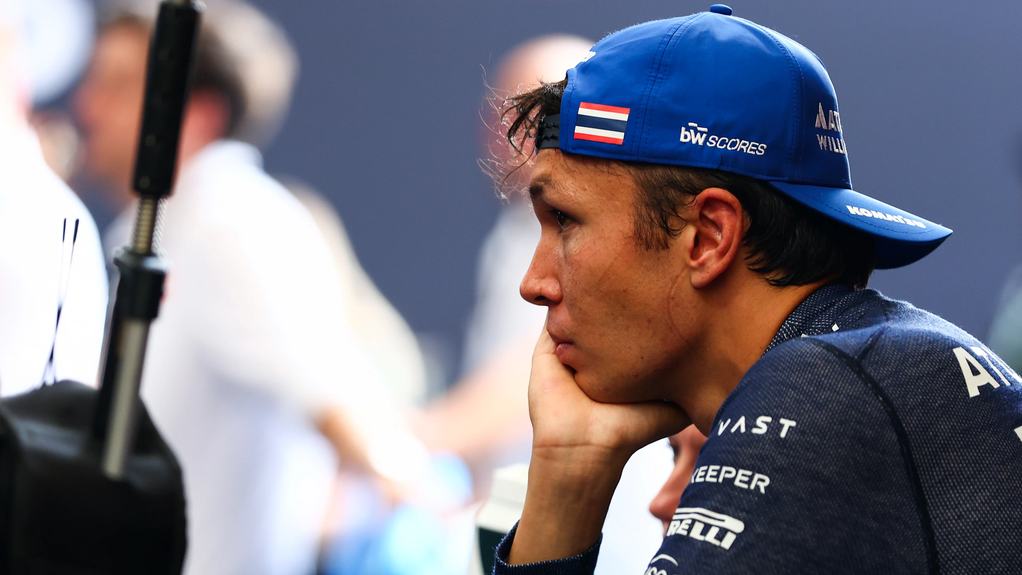 SAO PAULO, BRAZIL - NOVEMBER 08: Twelfth placed qualifier Alexander Albon of Thailand and Williams looks on during qualifying ahead of the F1 Grand Prix of Brazil at Autodromo Jose Carlos Pace on November 08, 2025 in Sao Paulo, Brazil. (Photo by Peter Fox/Getty Images)
