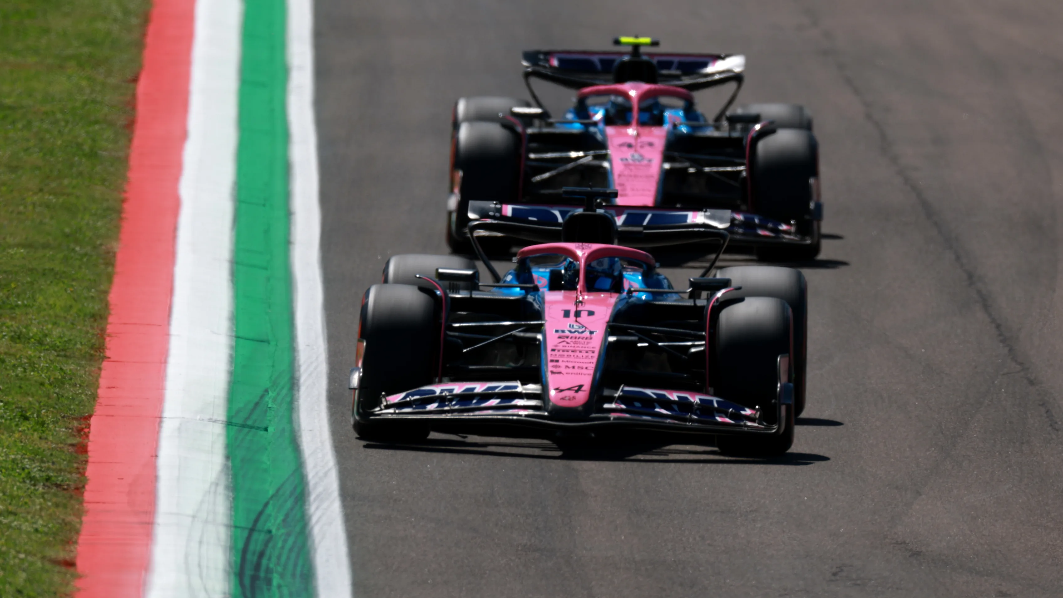 IMOLA, ITALY - MAY 16: Pierre Gasly of France driving the (10) Alpine F1 A525 Renault leads Franco