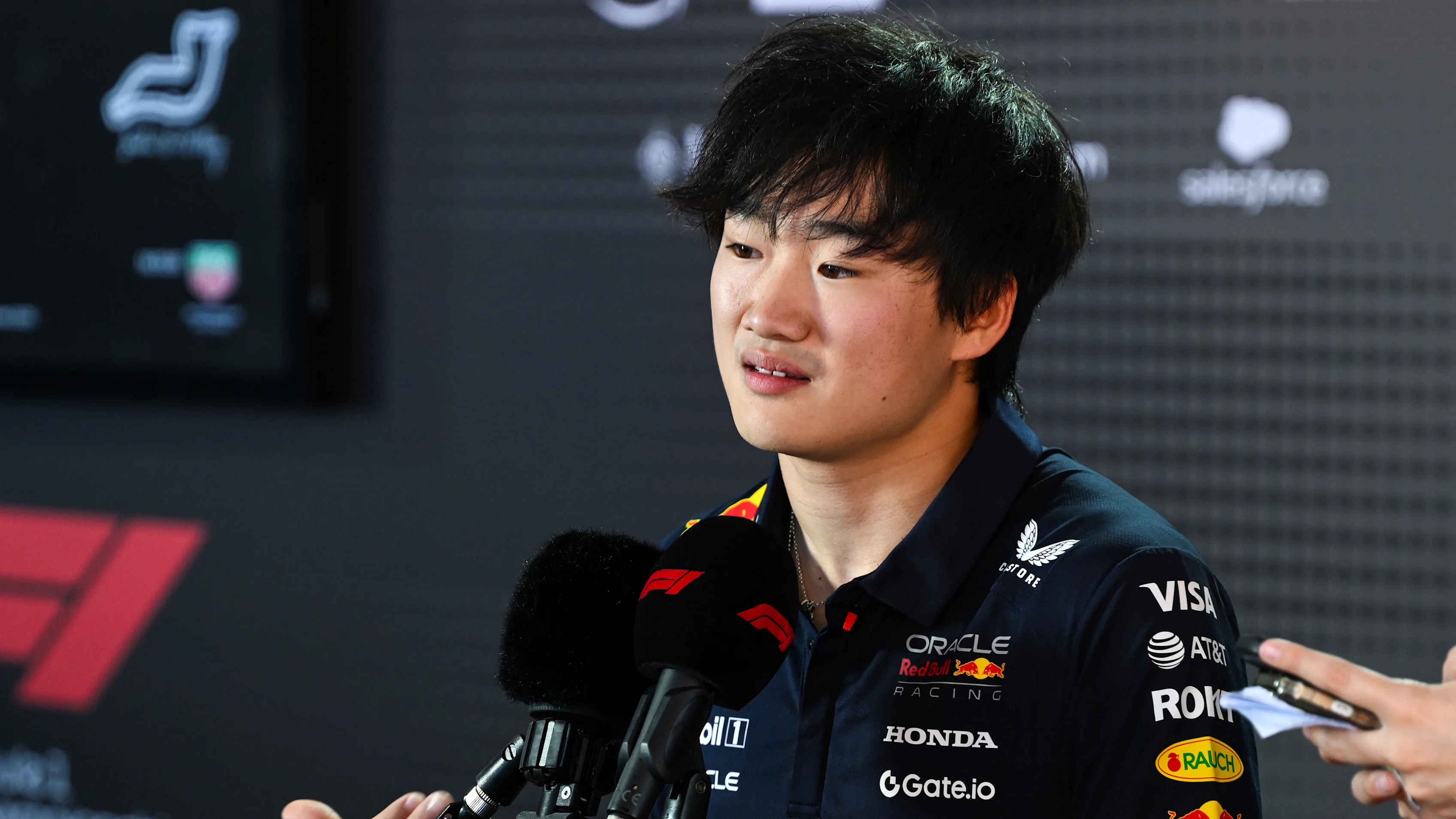 IMOLA, ITALY - MAY 15: Yuki Tsunoda of Japan and Oracle Red Bull Racing is interviewed during