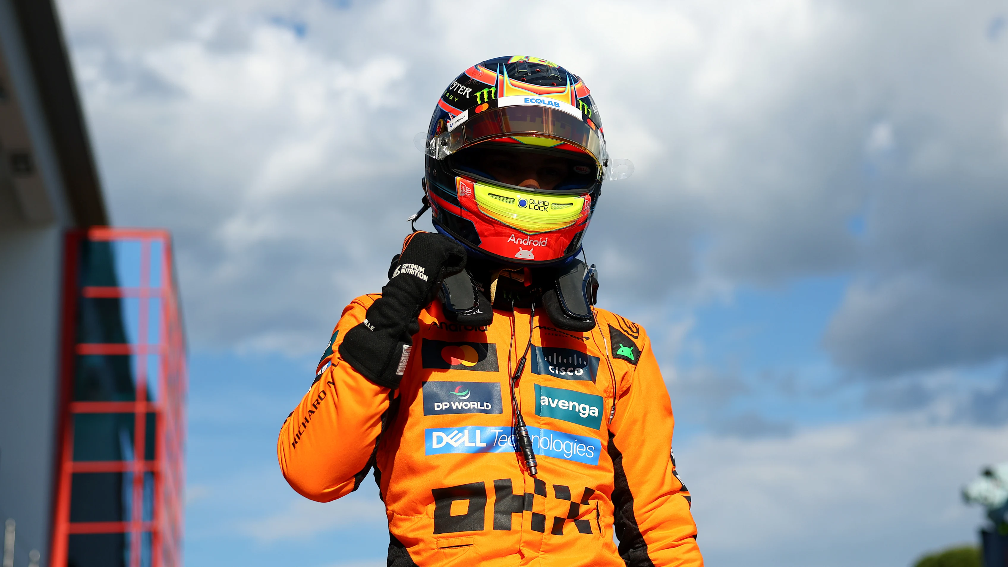 IMOLA, ITALY - MAY 17: Pole position qualifier Oscar Piastri of Australia and McLaren arrives in