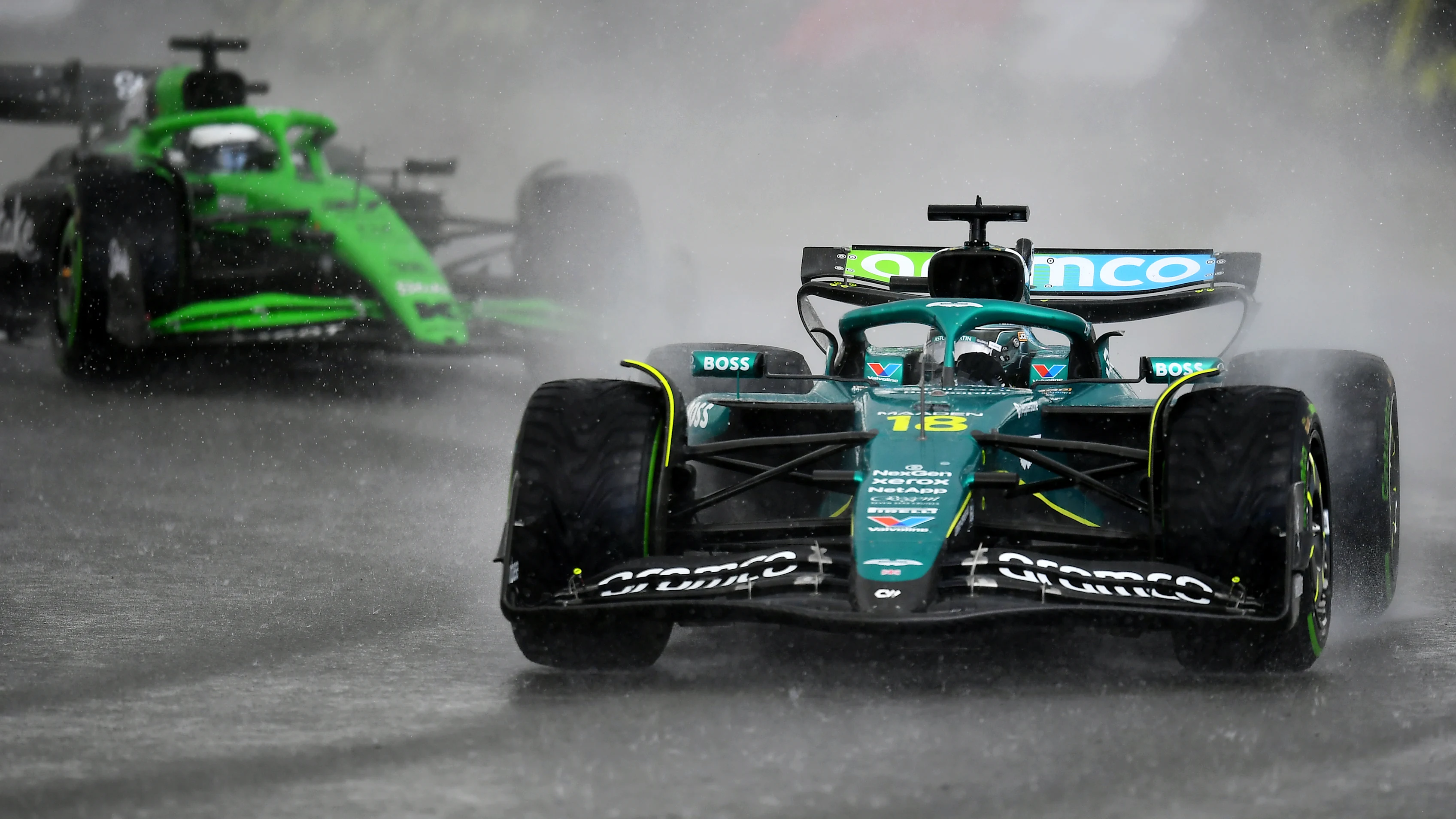 NORTHAMPTON, ENGLAND - JULY 06: Lance Stroll of Canada driving the (18) Aston Martin F1 Team AMR25
