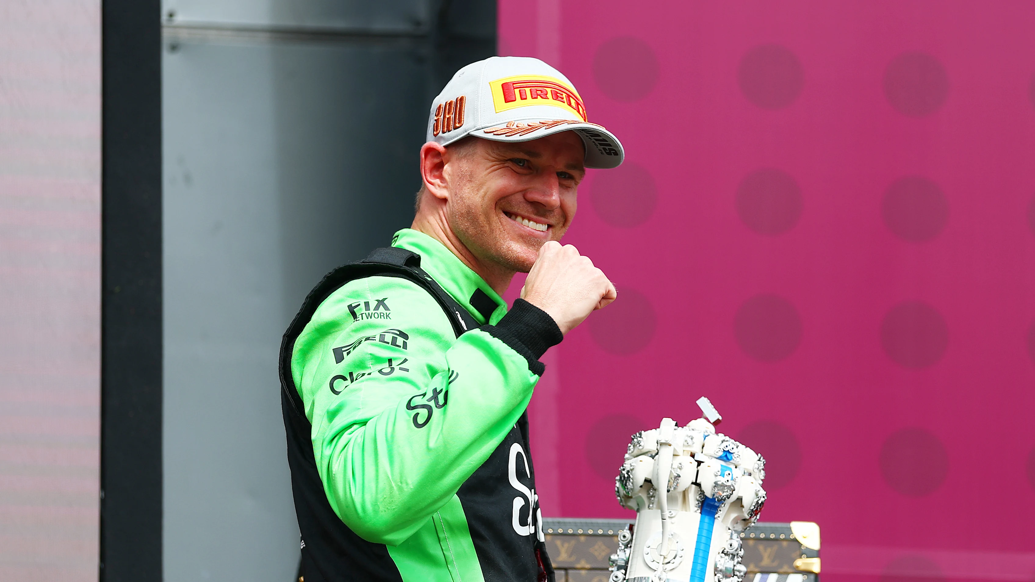 NORTHAMPTON, ENGLAND - JULY 06: Third placed Nico Hulkenberg of Germany and Stake F1 Team Kick