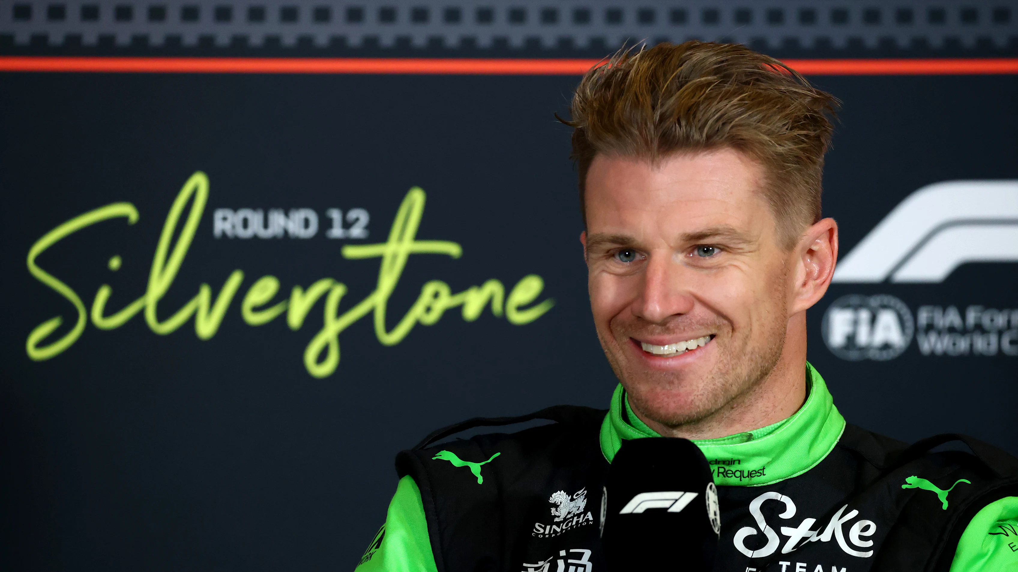 NORTHAMPTON, ENGLAND - JULY 06: Third placed Nico Hulkenberg of Germany and Stake F1 Team Kick