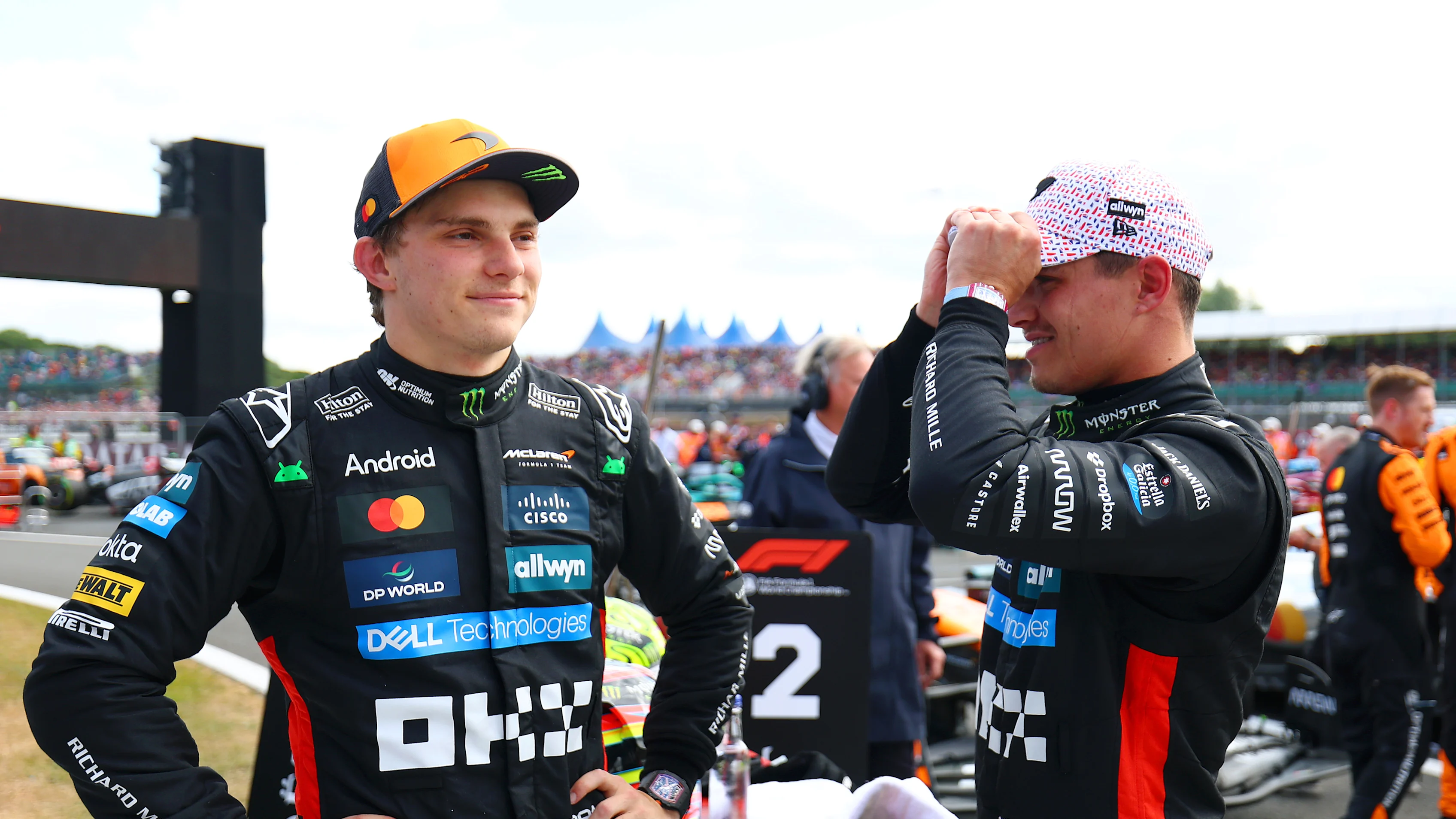 NORTHAMPTON, ENGLAND - JULY 06: Race winner Lando Norris of Great Britain and McLaren and Second