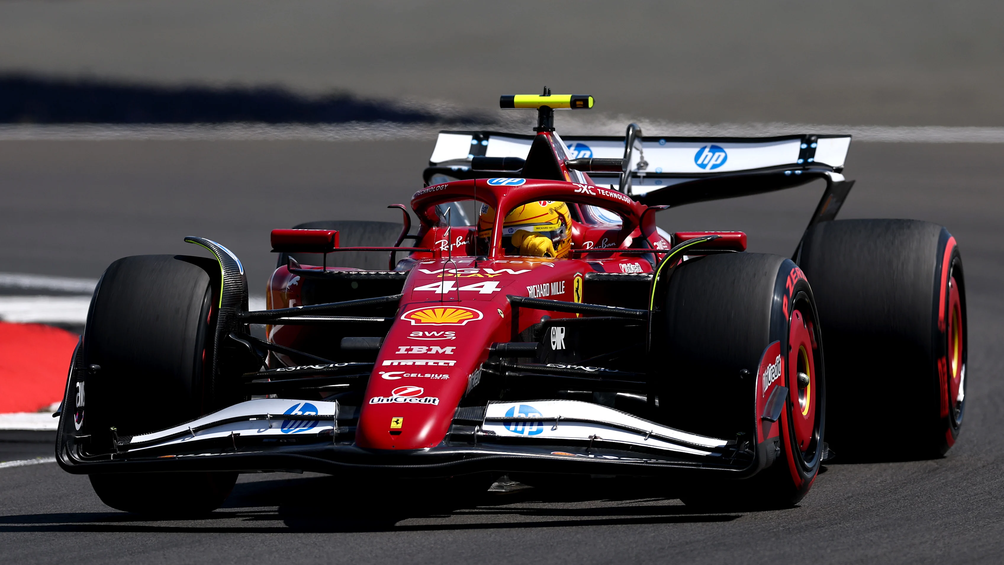 NORTHAMPTON, ENGLAND - JULY 04: Lewis Hamilton of Great Britain driving the (44) Scuderia Ferrari