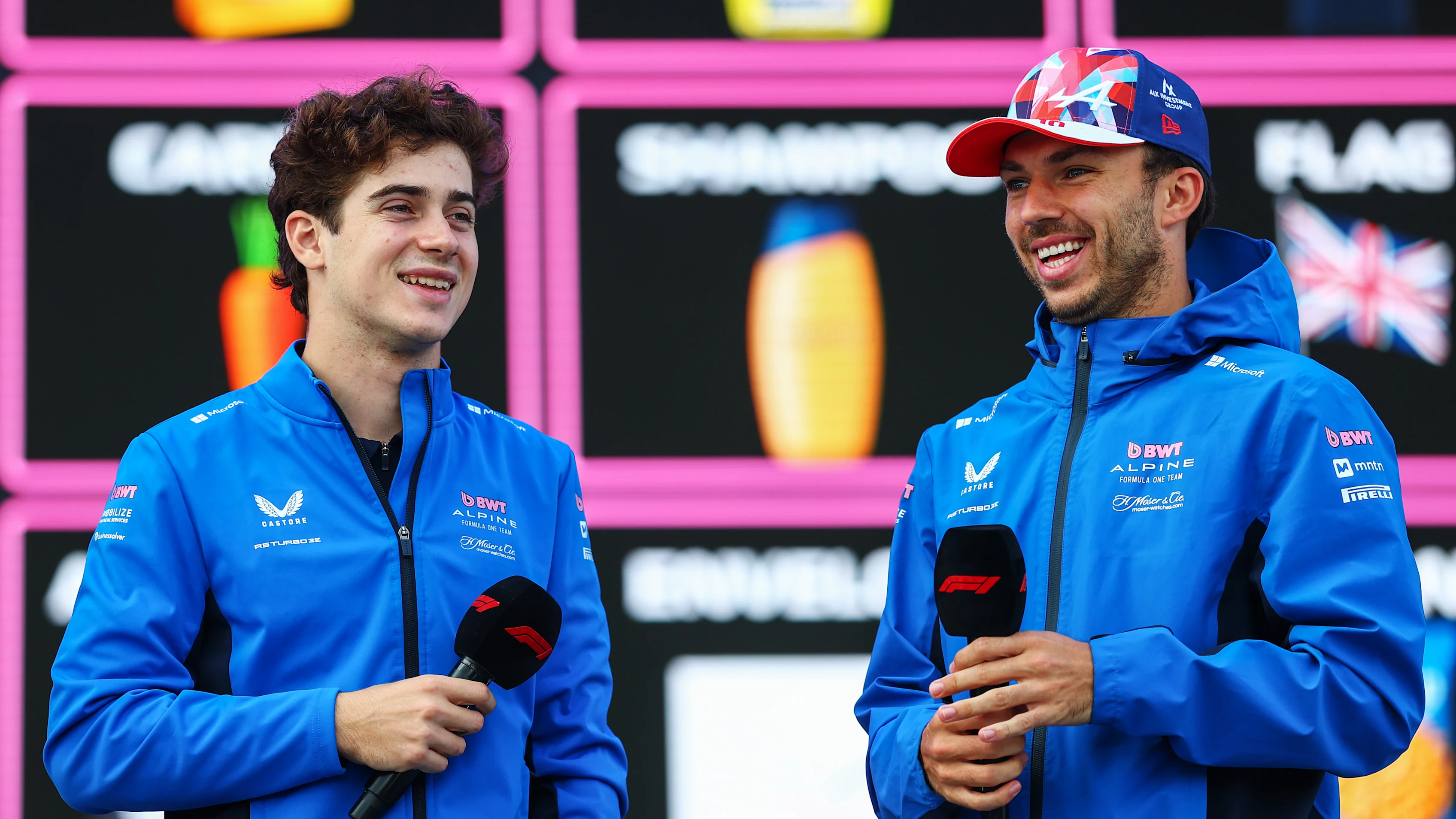 NORTHAMPTON, ENGLAND - JULY 05: Pierre Gasly of France and Alpine F1 and Franco Colapinto of