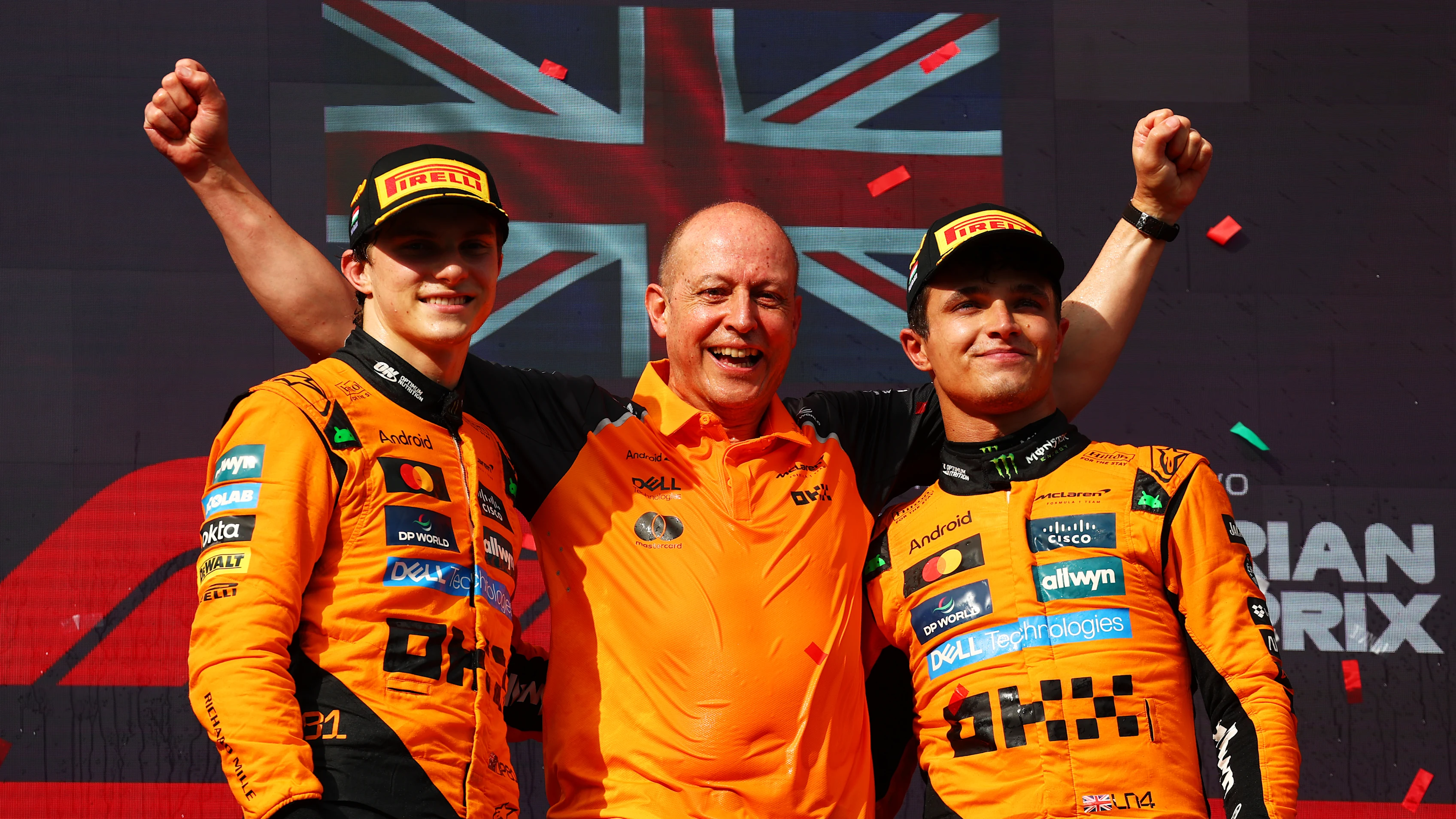 BUDAPEST, HUNGARY - AUGUST 03: Race winner Lando Norris of Great Britain and McLaren Second placed