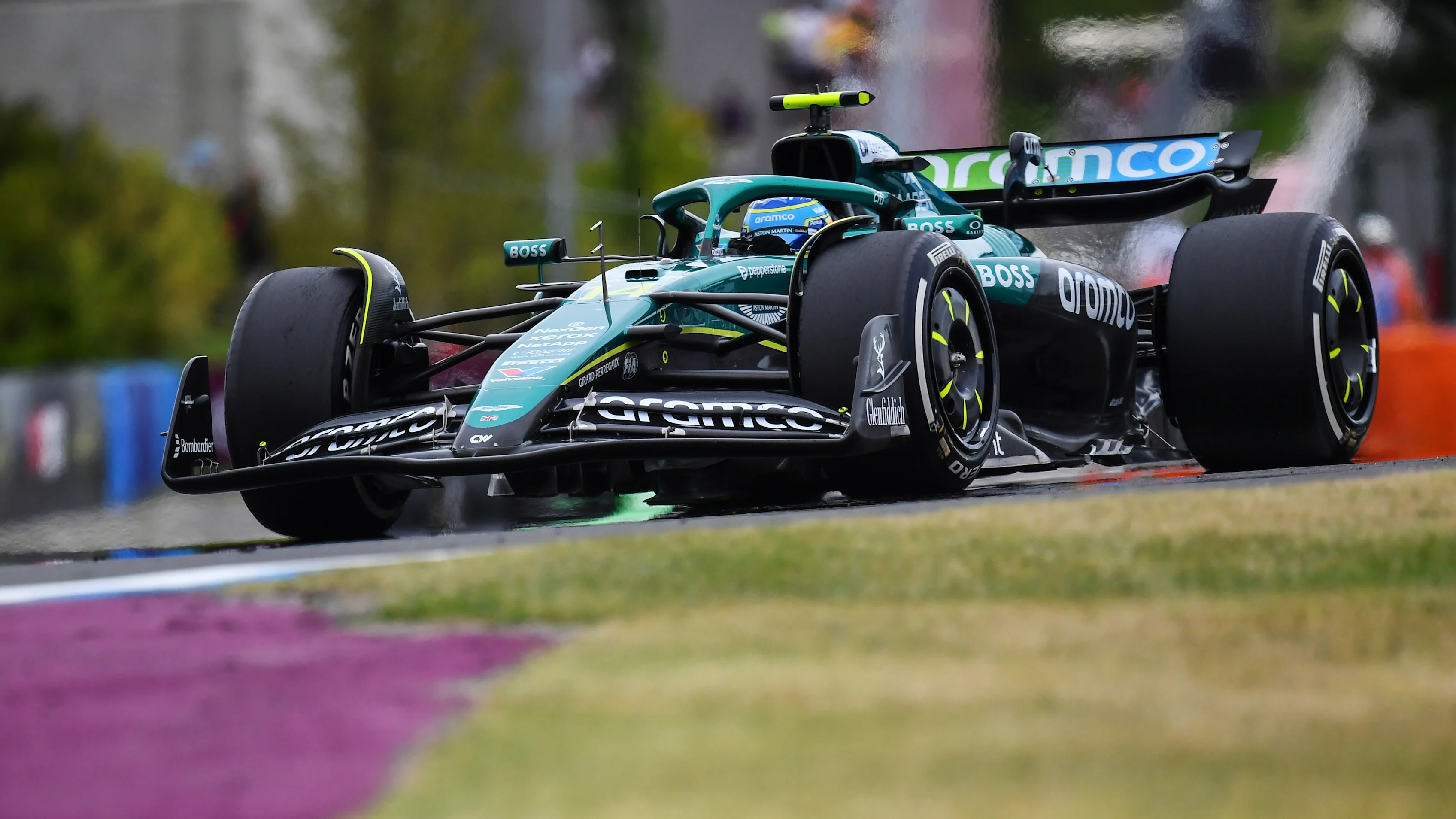 BUDAPEST, HUNGARY - AUGUST 03: Fernando Alonso of Spain driving the (14) Aston Martin F1 Team AMR25