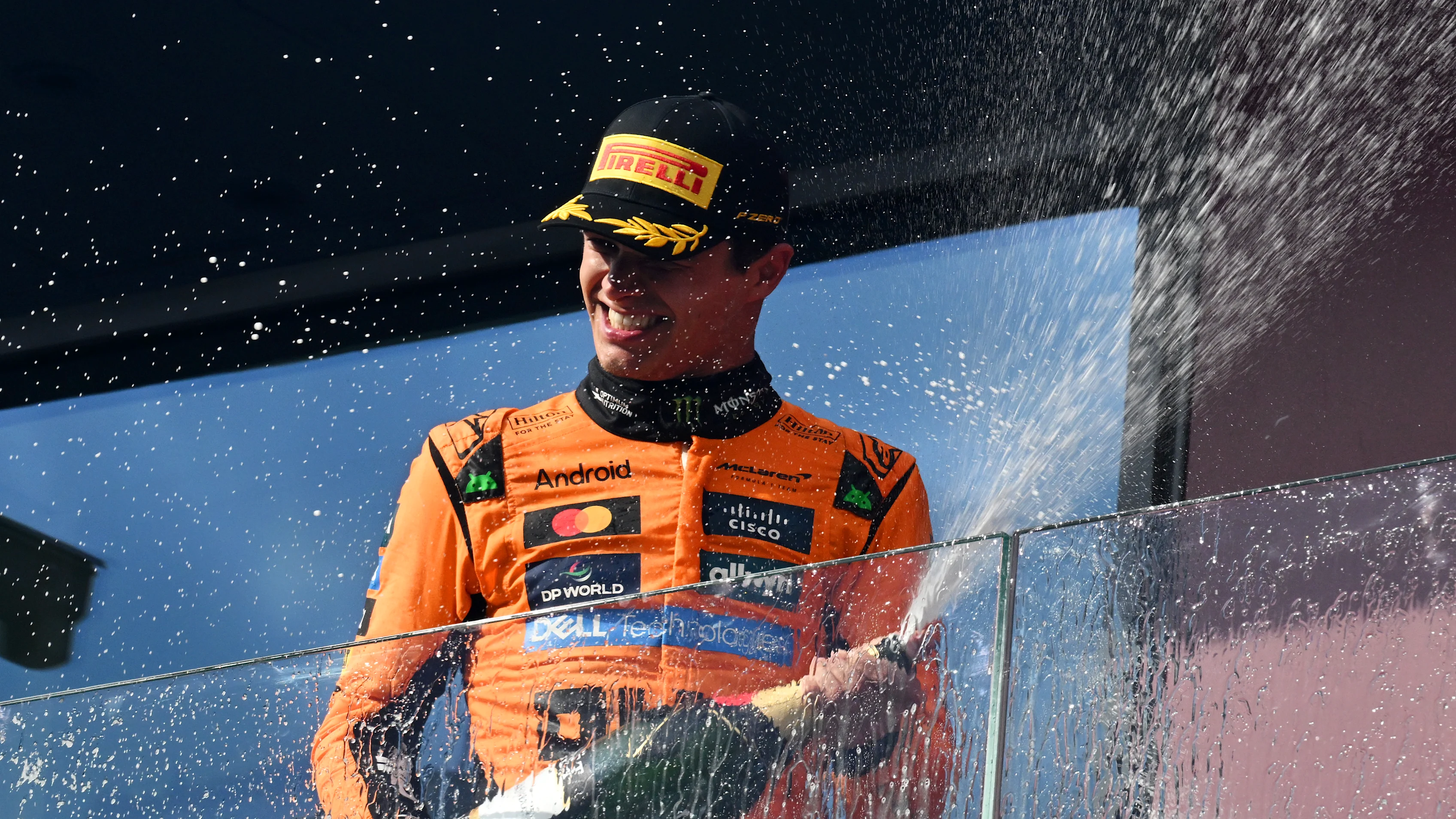 BUDAPEST, HUNGARY - AUGUST 03: Race winner Lando Norris of Great Britain and McLaren celebrates on