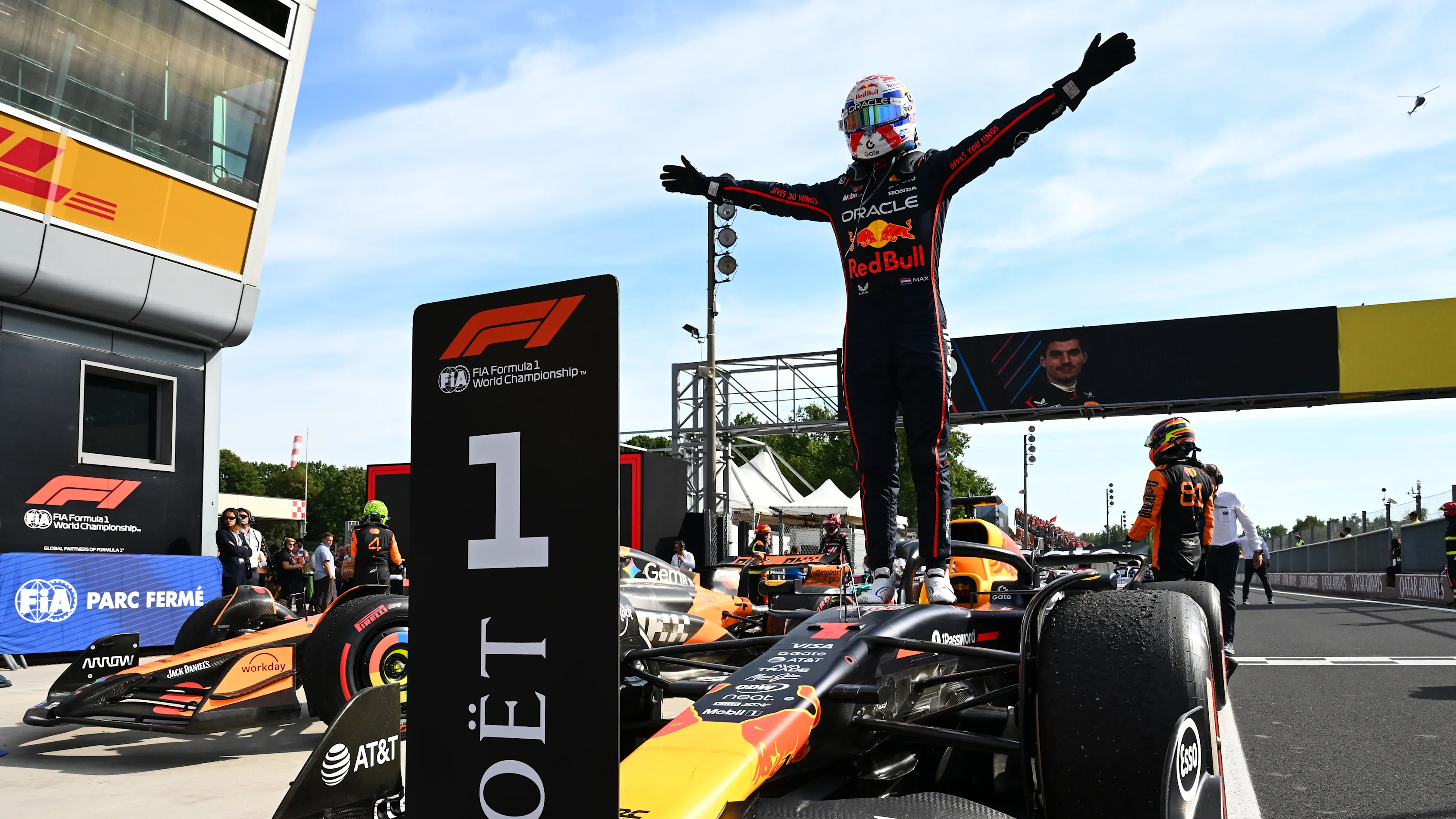 MONZA, ITALY - SEPTEMBER 07: Race winner Max Verstappen of the Netherlands and Oracle Red Bull