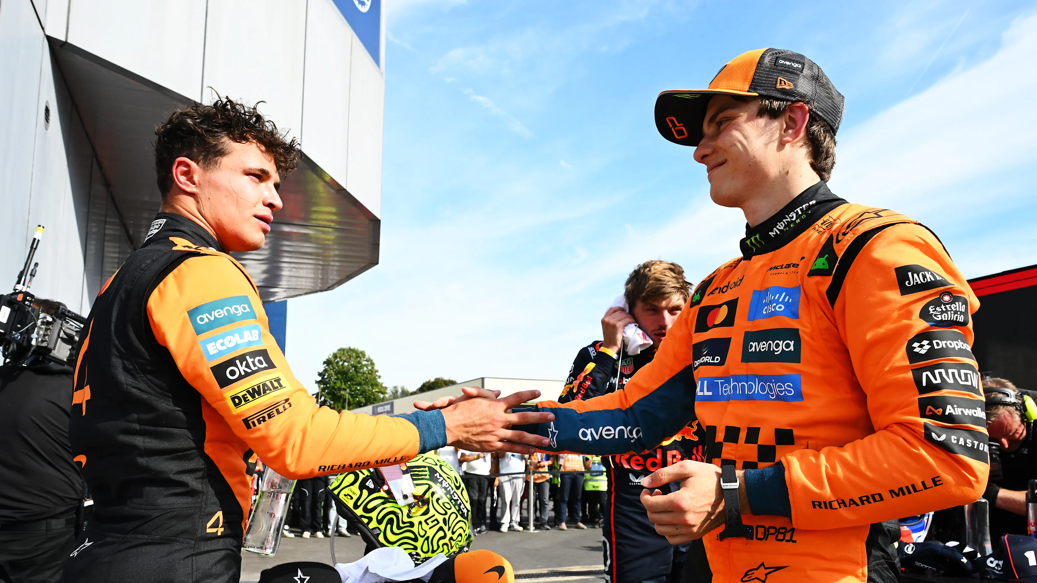 MONZA, ITALY - SEPTEMBER 07: Second placed Lando Norris of Great Britain and McLaren and Third