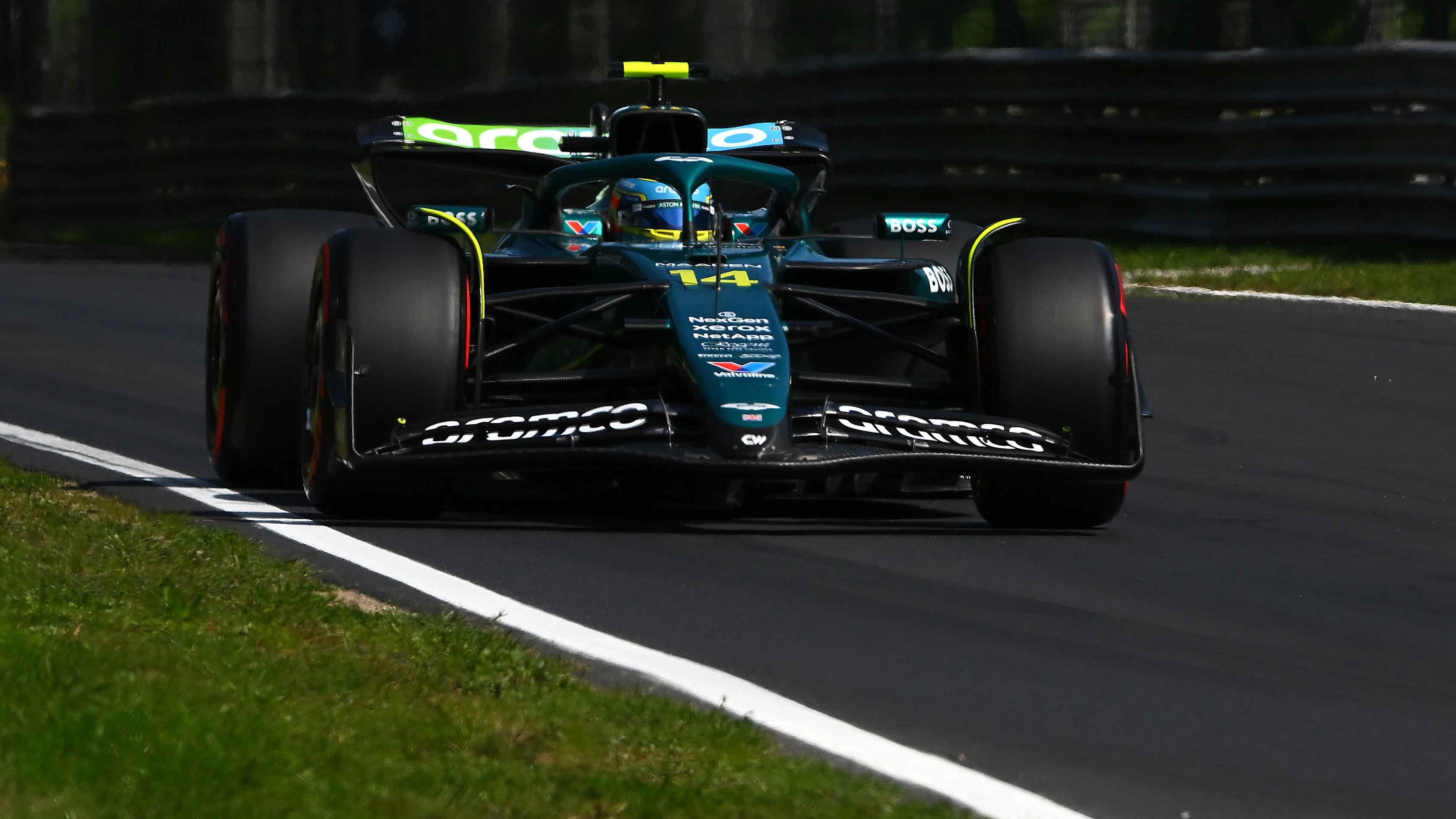 MONZA, ITALY - SEPTEMBER 06: Fernando Alonso of Spain driving the (14) Aston Martin F1 Team AMR25 Mercedes on track during final practice ahead of the F1 Grand Prix of Italy at Autodromo Nazionale Monza on September 06, 2025 in Monza, Italy. (Photo by Rudy Carezzevoli/Getty Images)