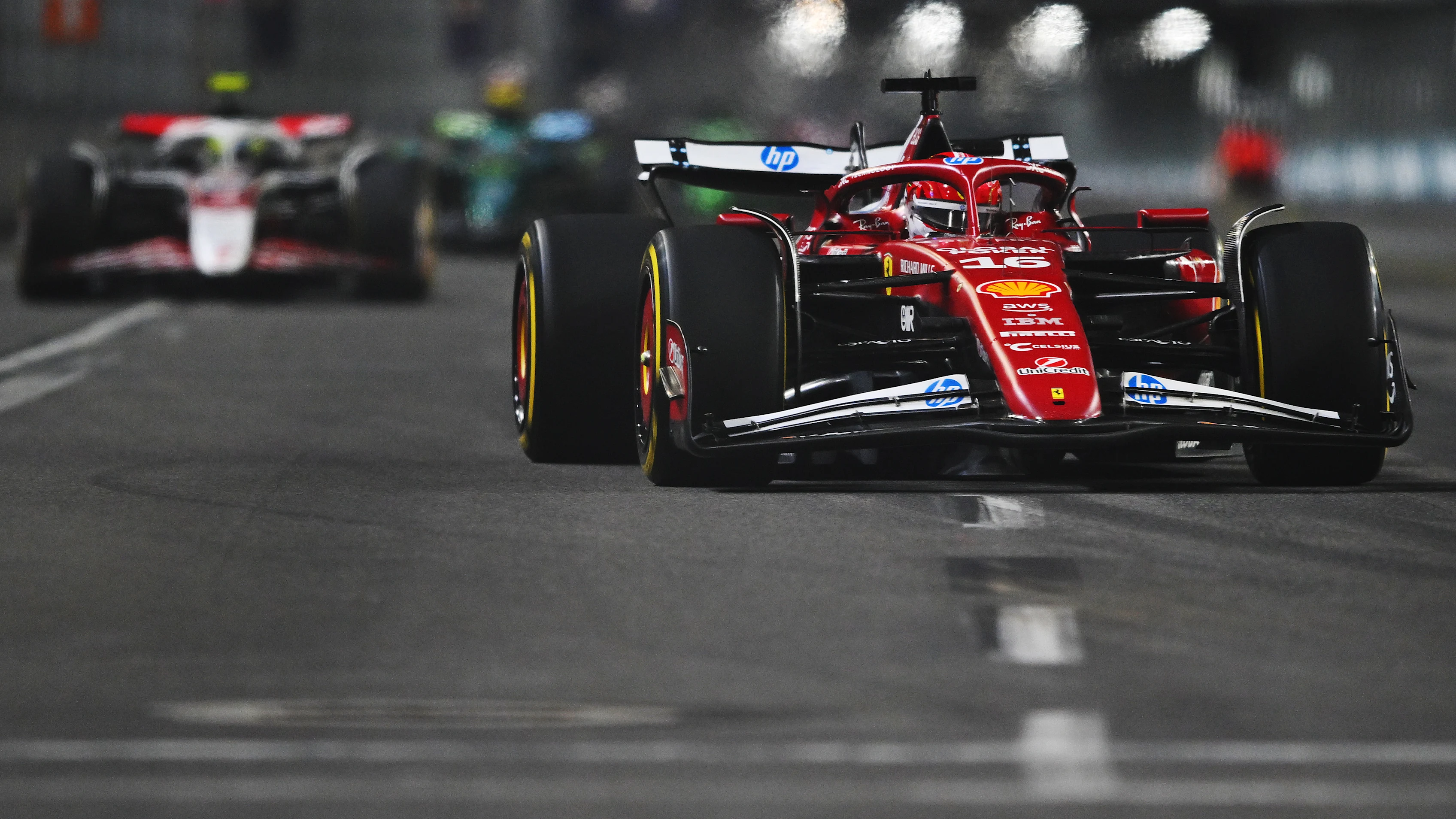 LAS VEGAS, NEVADA - NOVEMBER 22: Charles Leclerc of Monaco driving the (16) Scuderia Ferrari SF-25 on track during the F1 Grand Prix of Las Vegas at Las Vegas Strip Circuit on November 22, 2025 in Las Vegas, Nevada. (Photo by Rudy Carezzevoli/Getty Images)