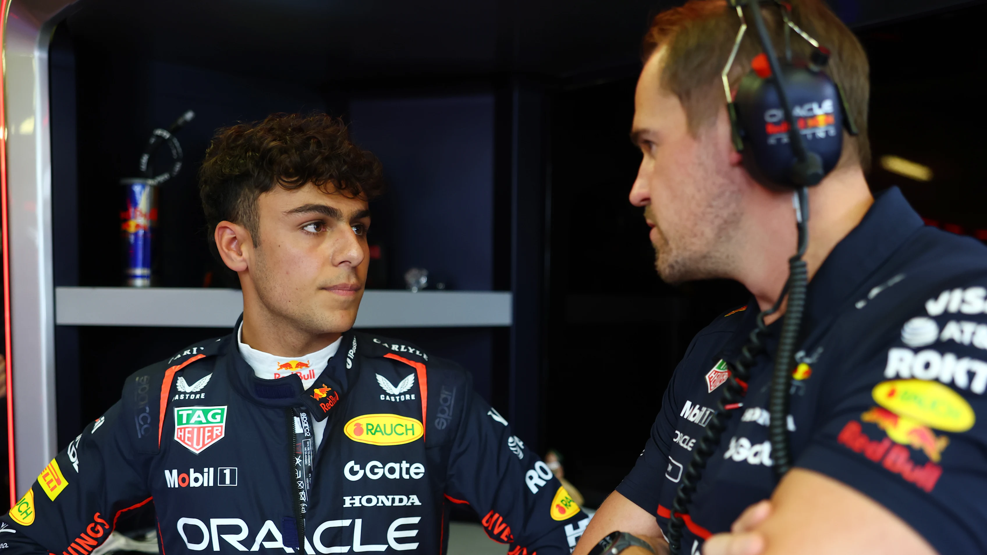 MEXICO CITY, MEXICO - OCTOBER 24: Arvid Lindblad of Great Britain and Oracle Red Bull Racing talks